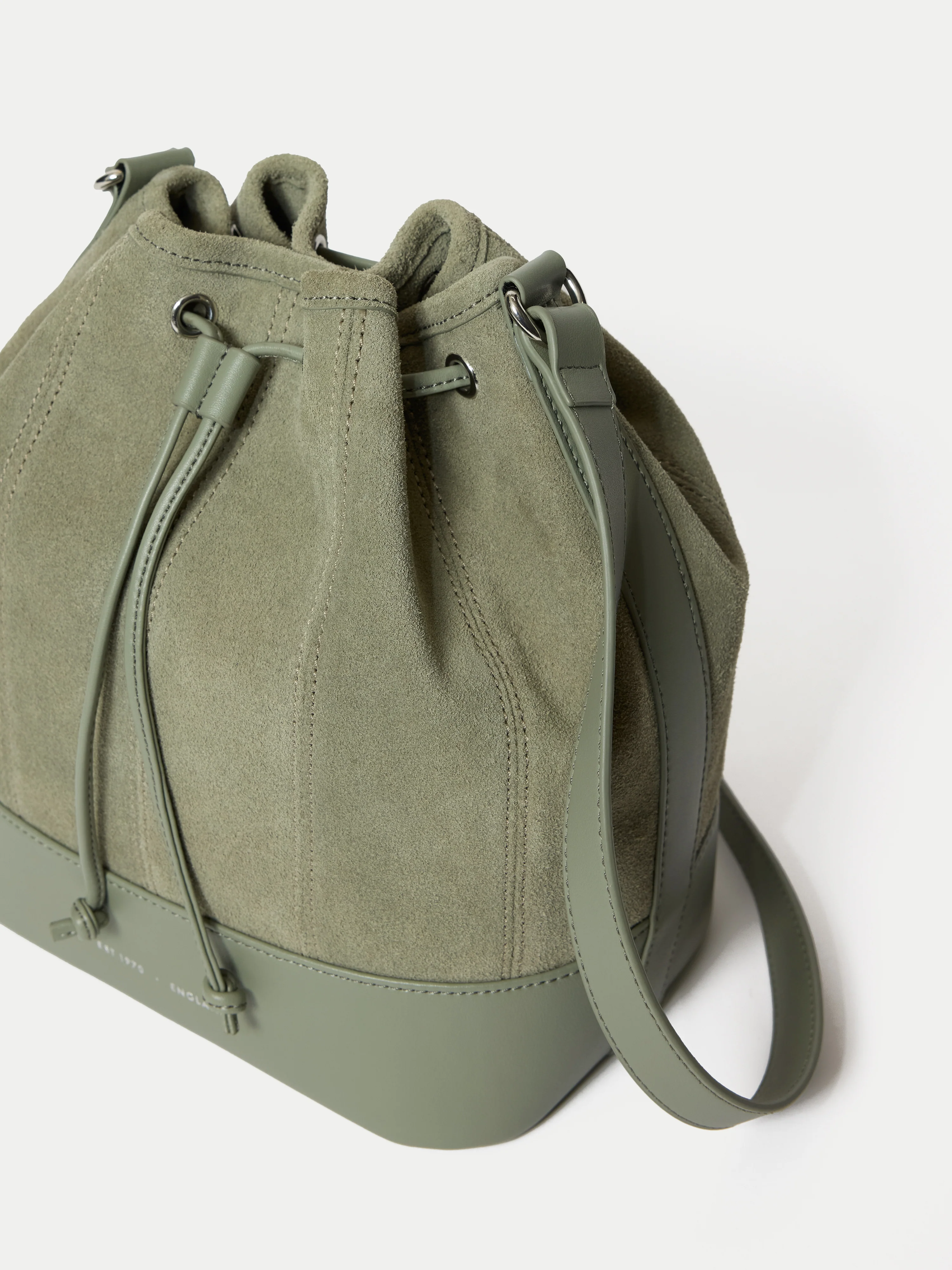 Leather Drawstring Bucket Bag | Blue - Image 3