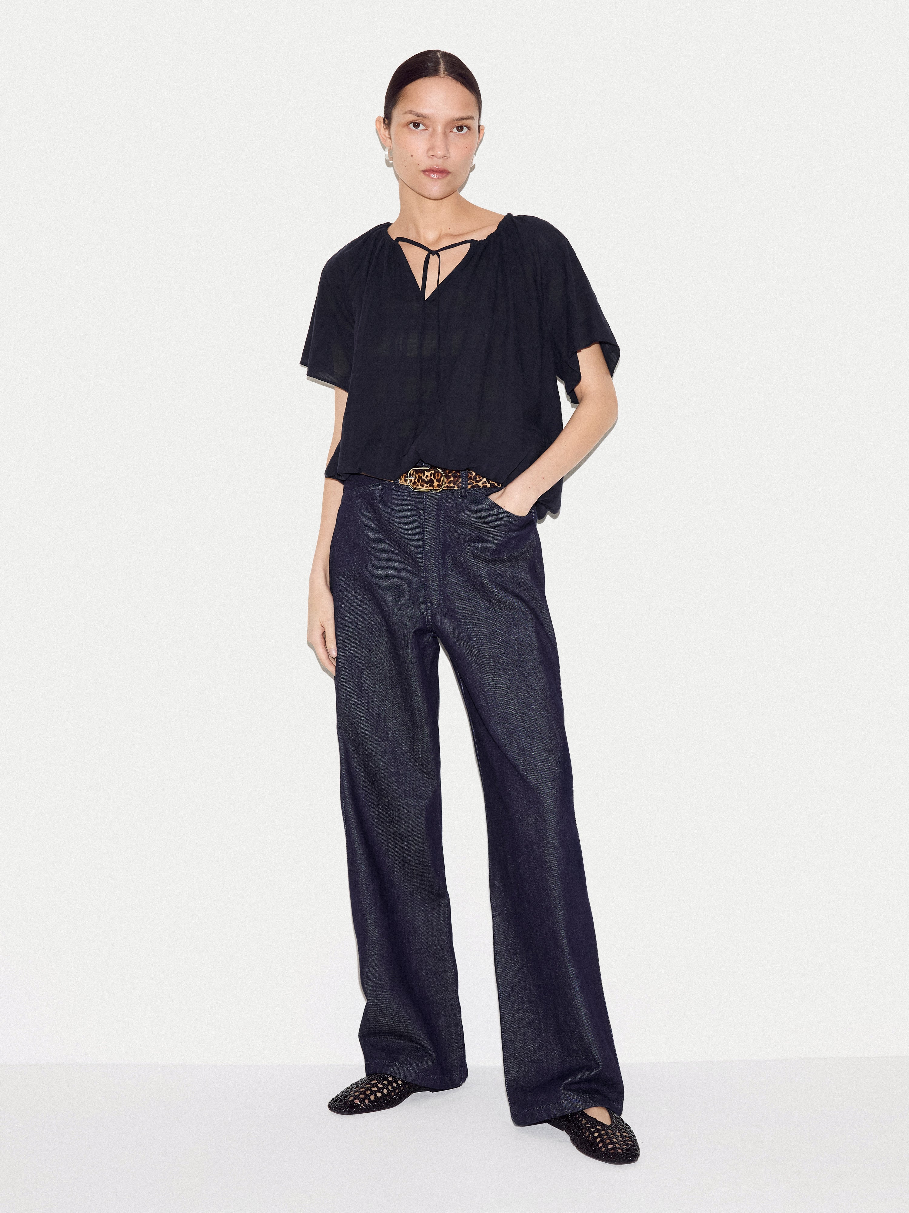 Drawstring Detailed Top | Navy - Image 2