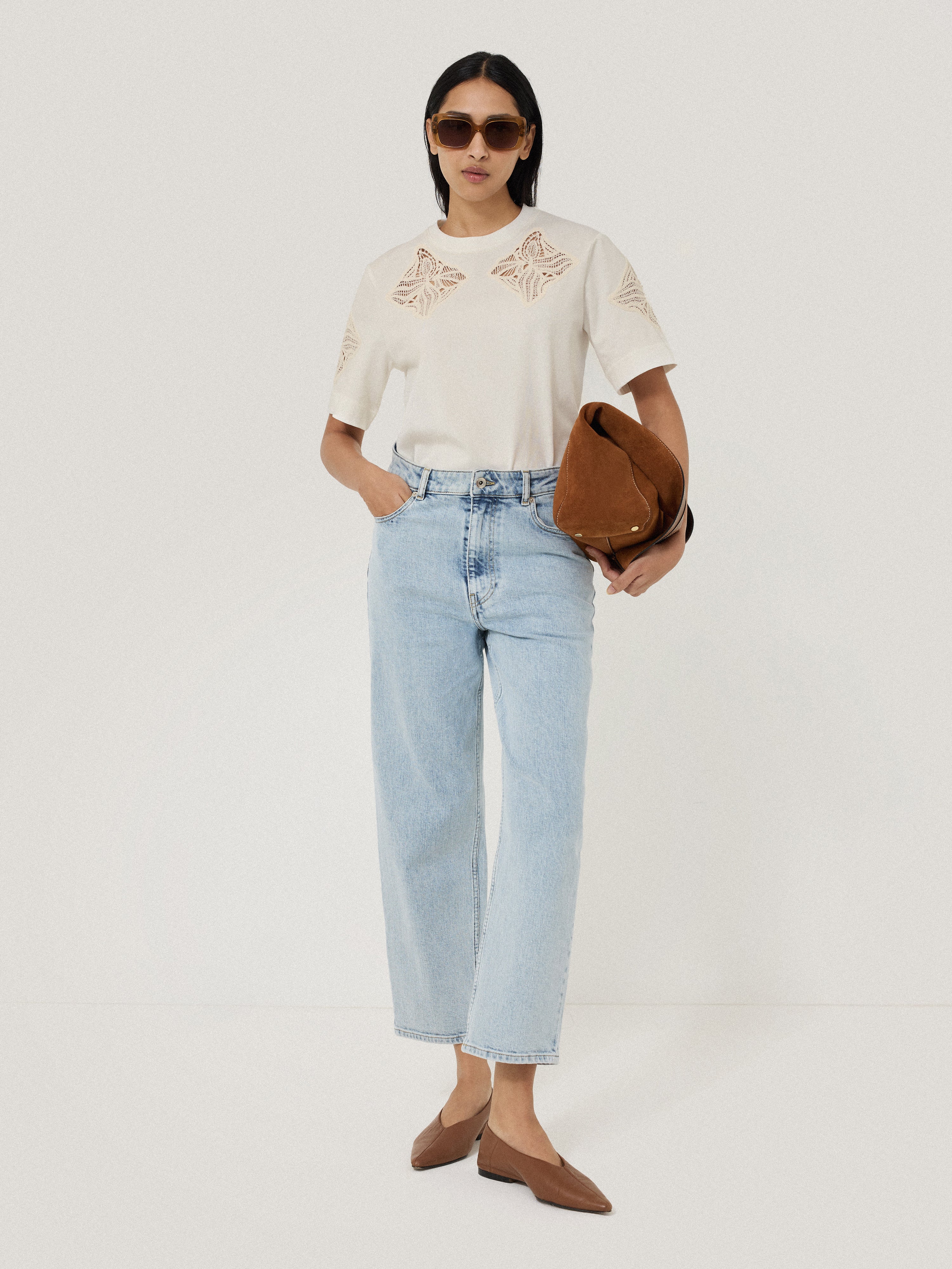 Embroidered Short Sleeve T-shirt | Cream - Image 2