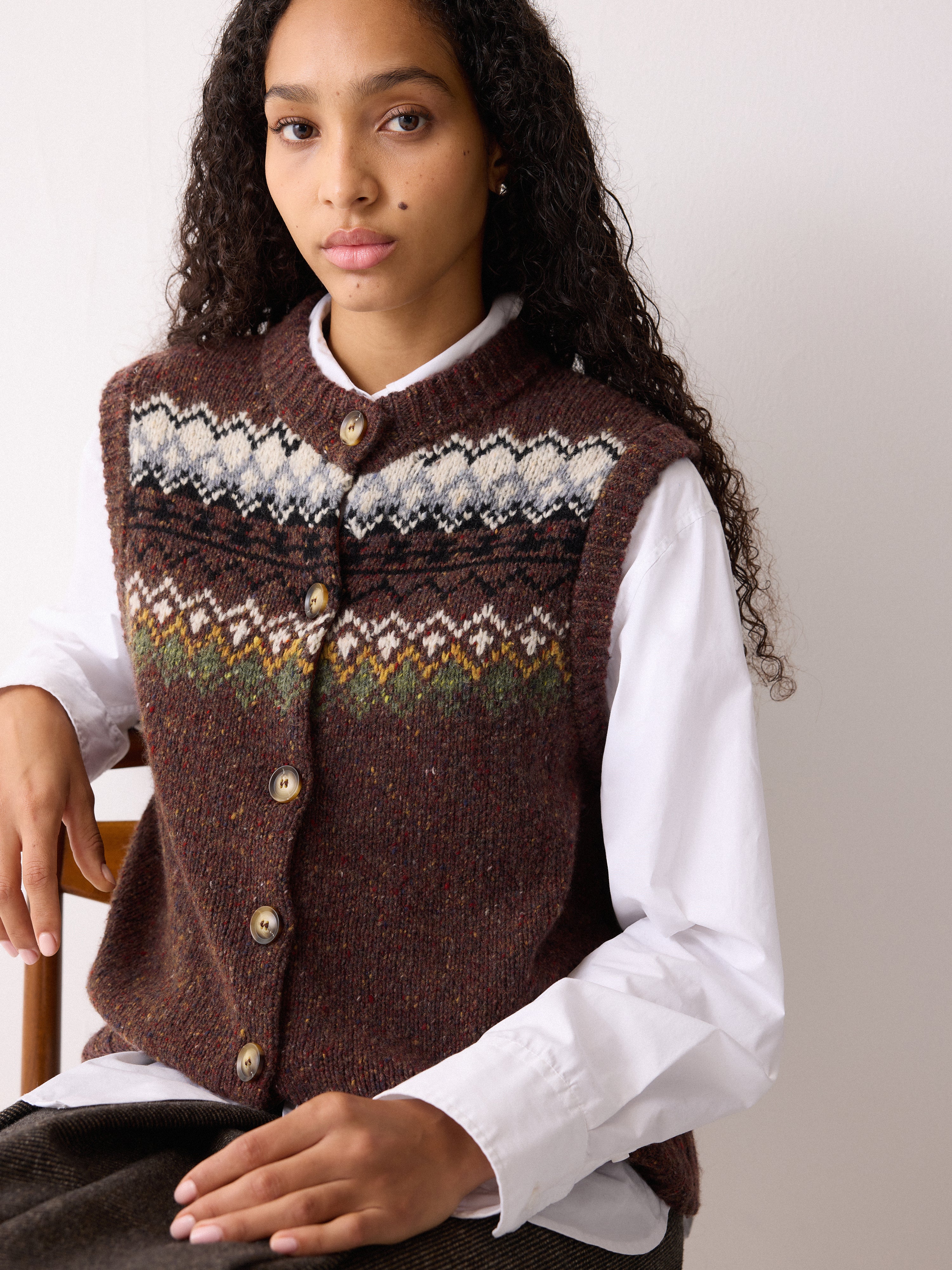 Fairisle Knit Waistcoat | Brown - Image 2