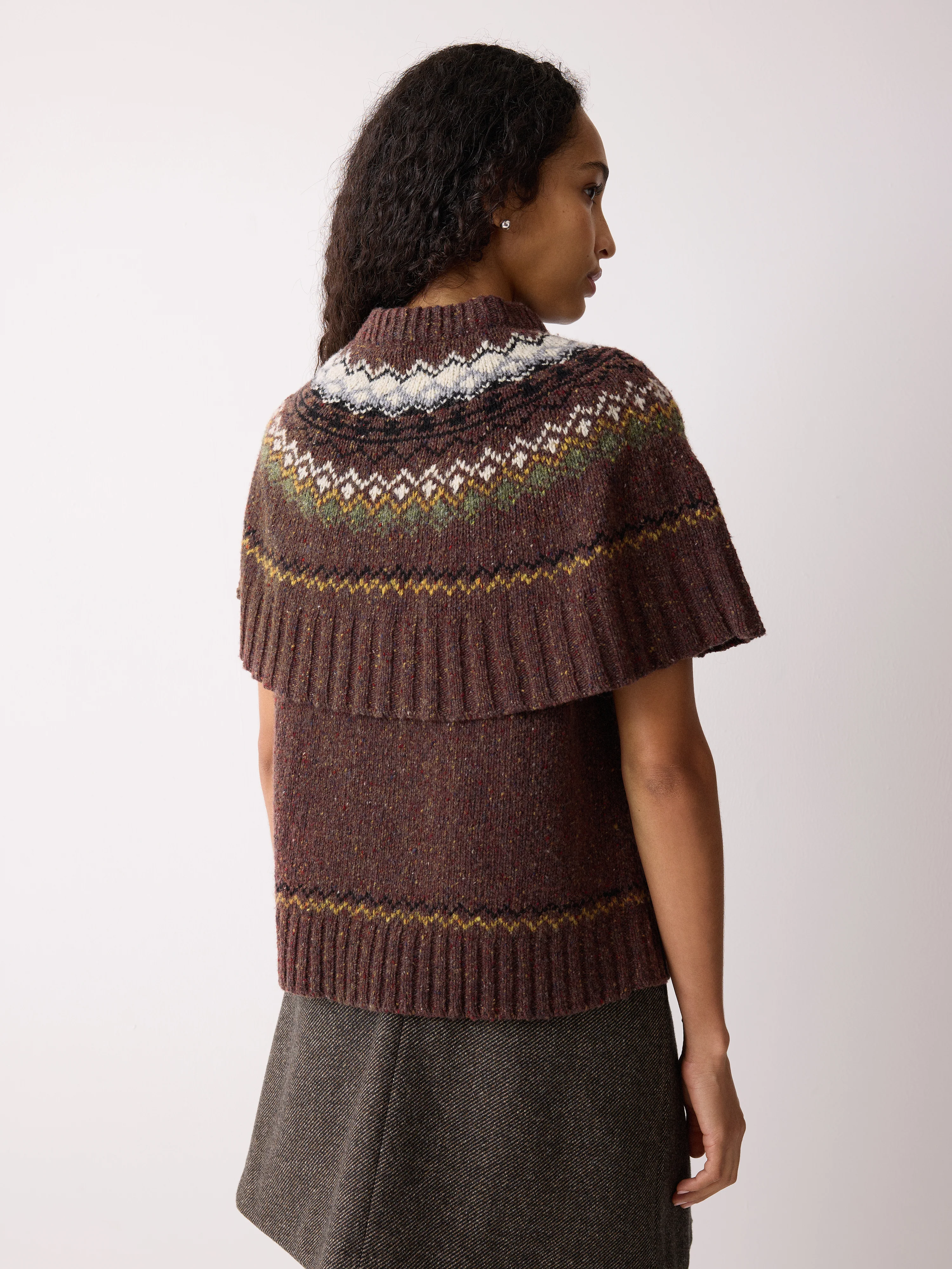 Fairisle Knitted Cape | Brown - Image 5