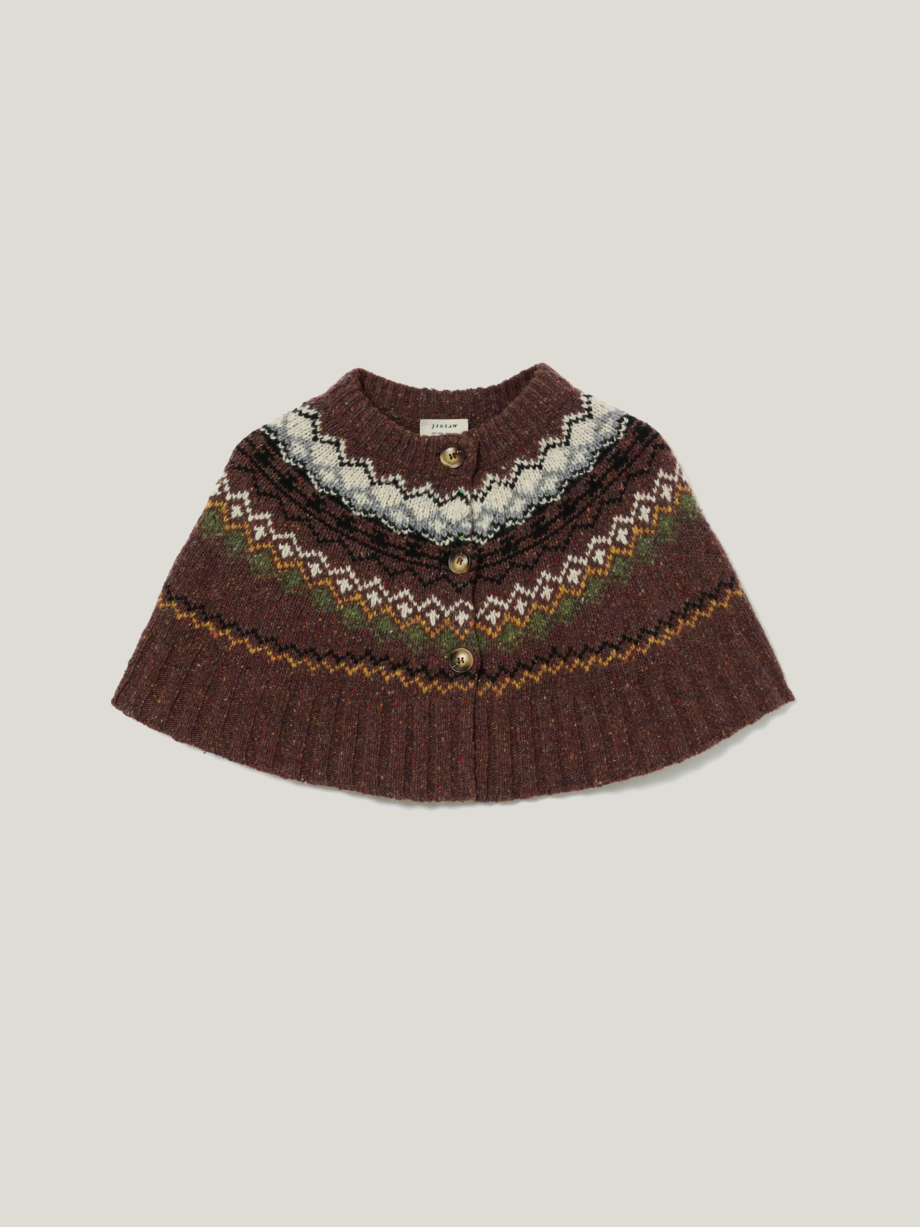 Fairisle Knitted Cape | Brown - Image 6