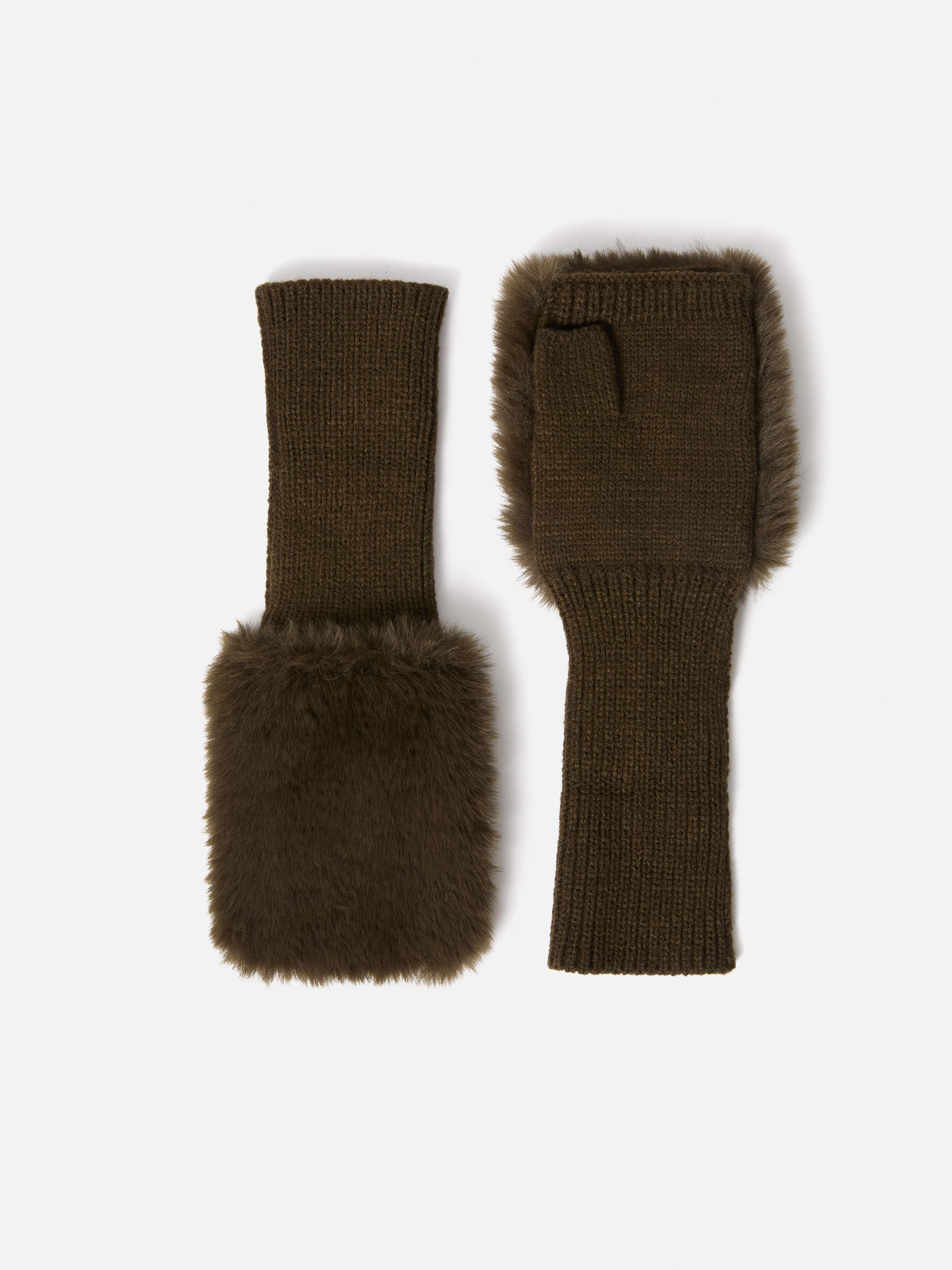 Faux Fur Mittens | Khaki - Image 3