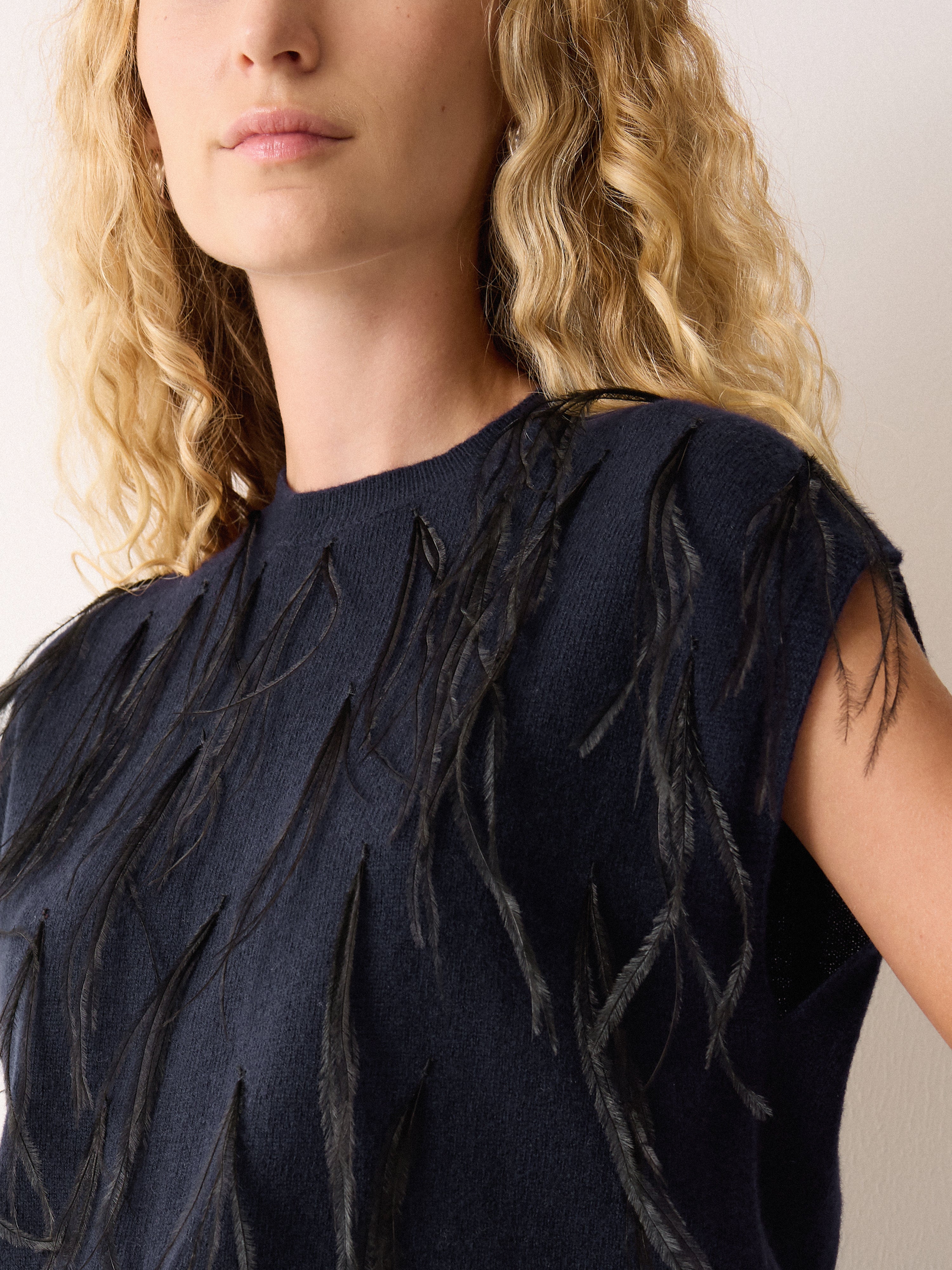 Feather Cap Sleeve Jumper | Navy - Image 4