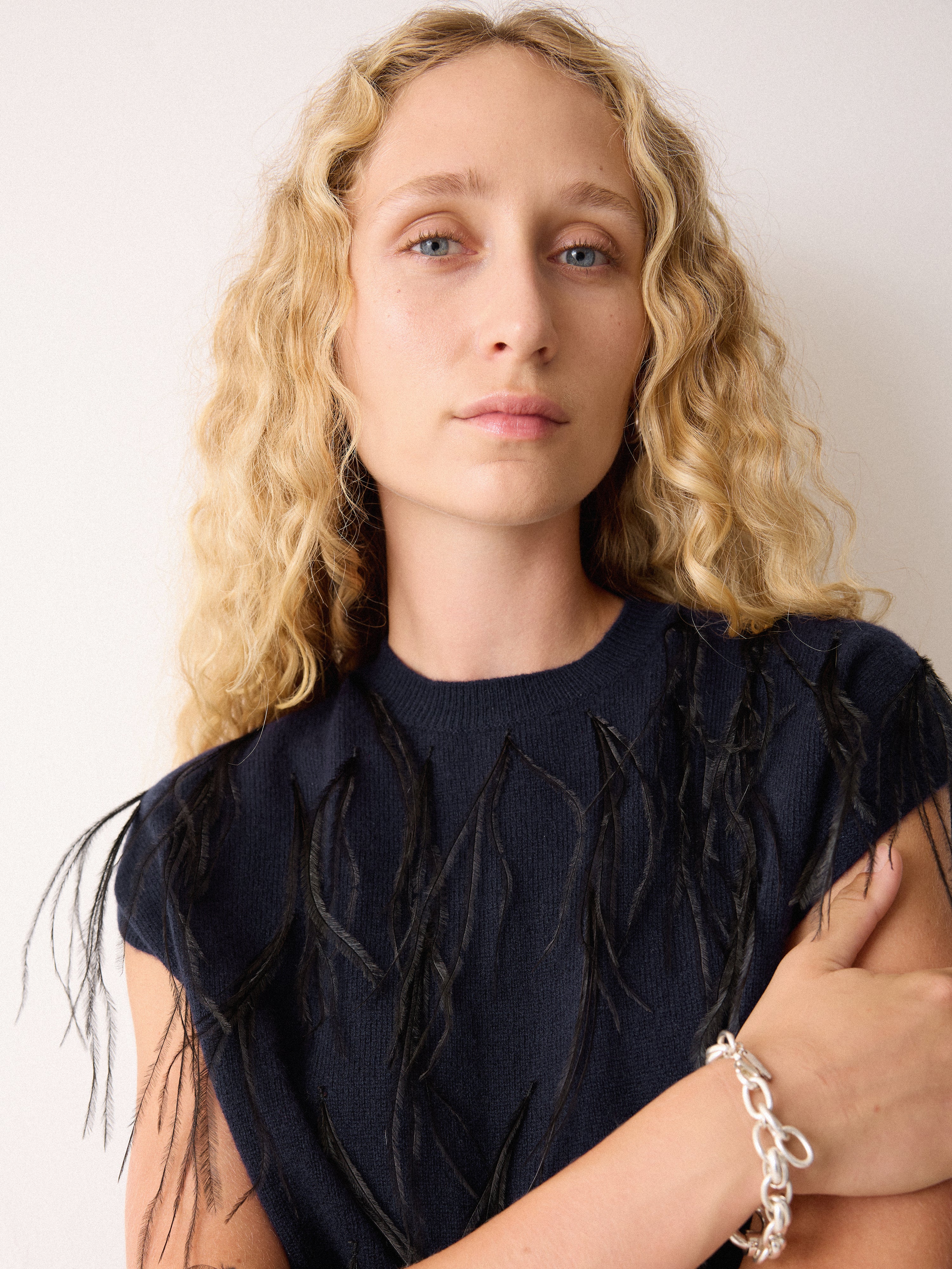 Feather Cap Sleeve Jumper | Navy - Image 5