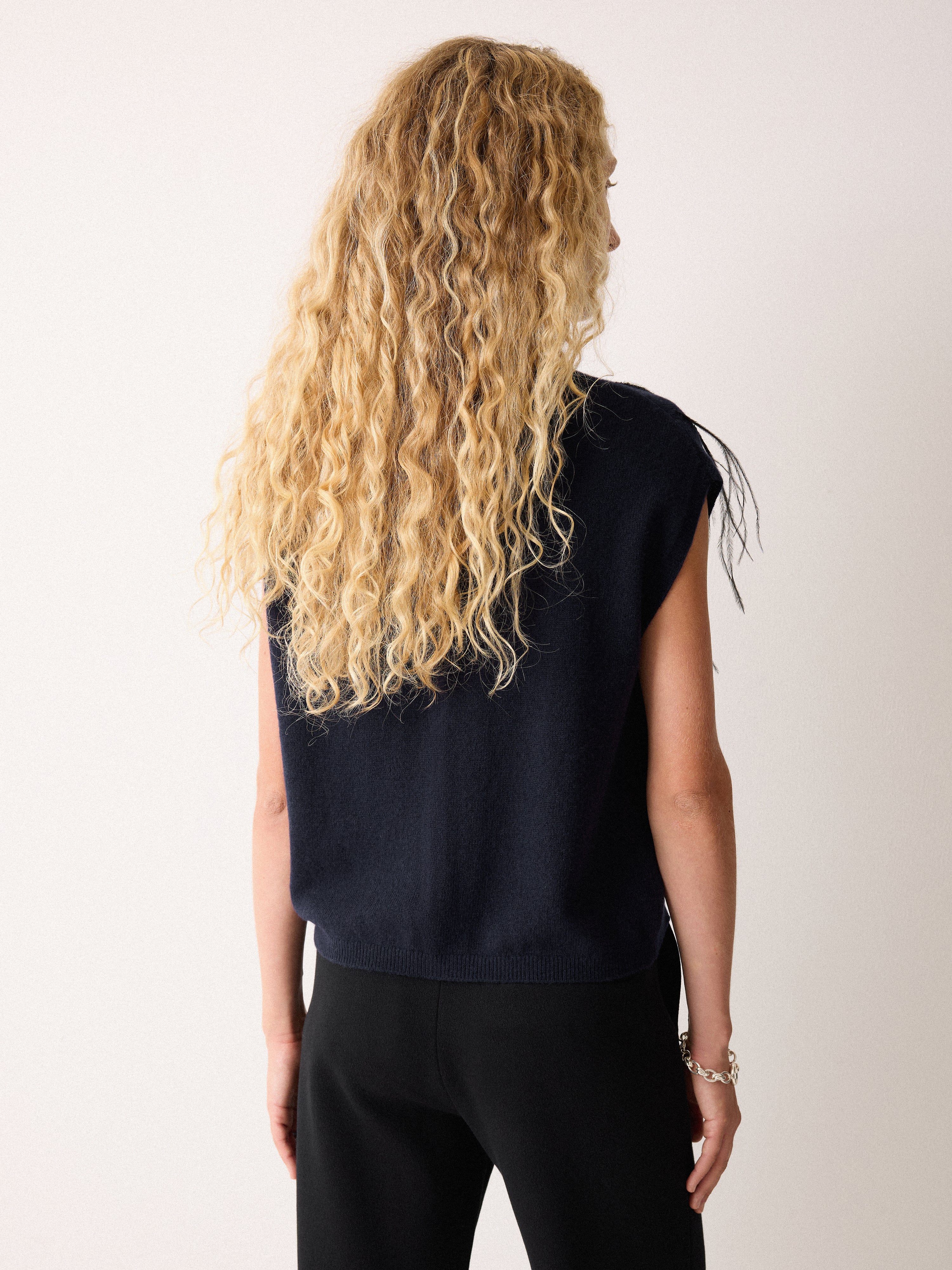 Feather Cap Sleeve Jumper | Navy - Image 6
