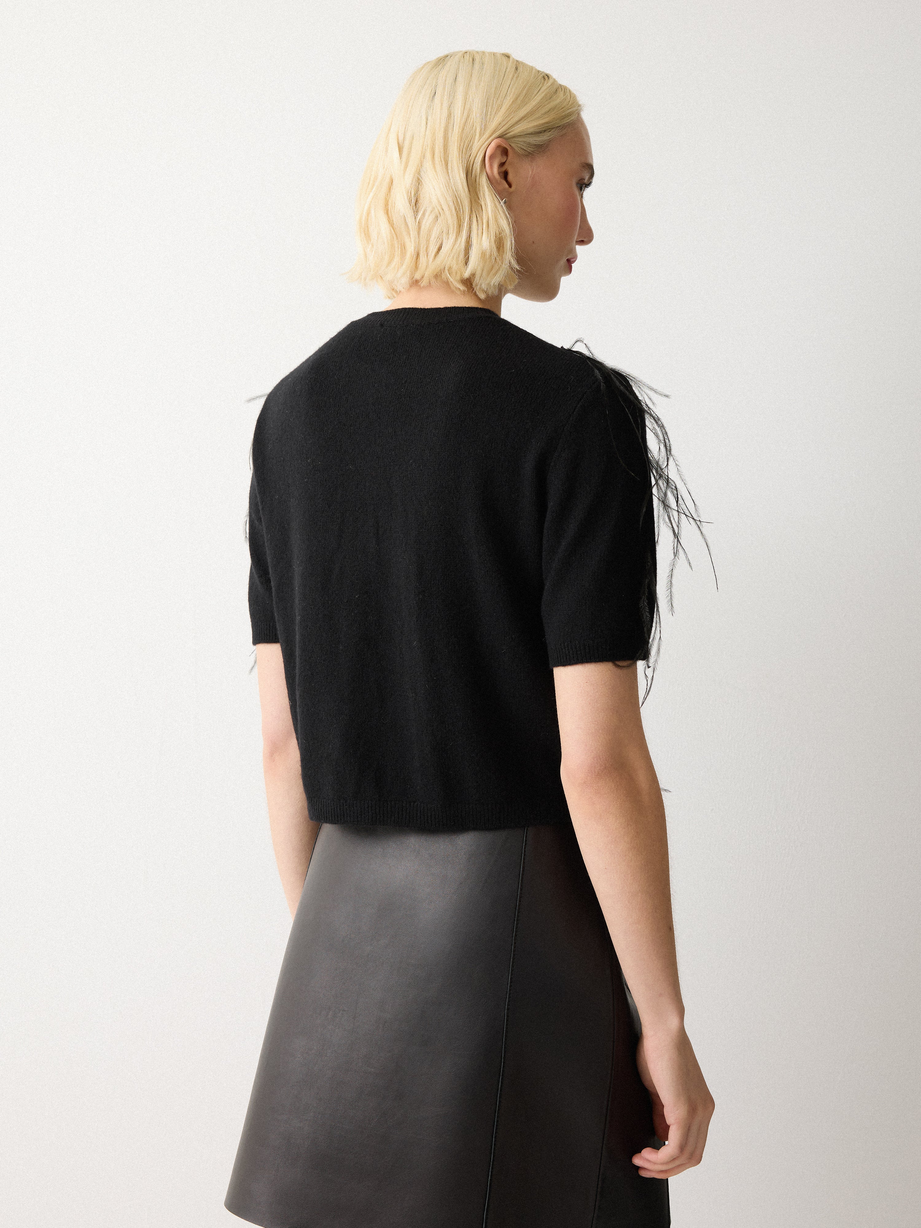 Feather Embellished Cardigan | Black - Image 4
