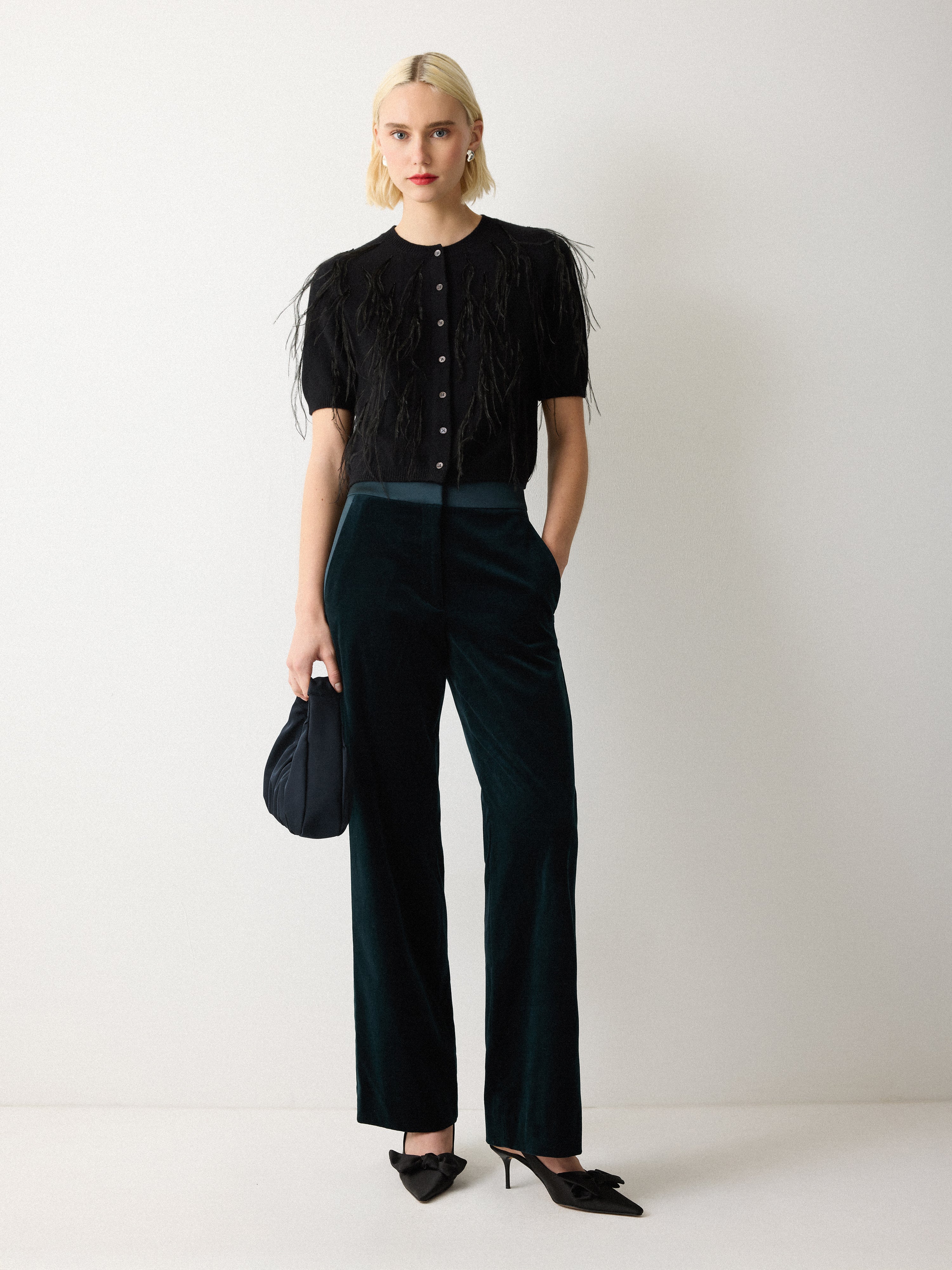 Feather Embellished Cardigan | Black - Image 5