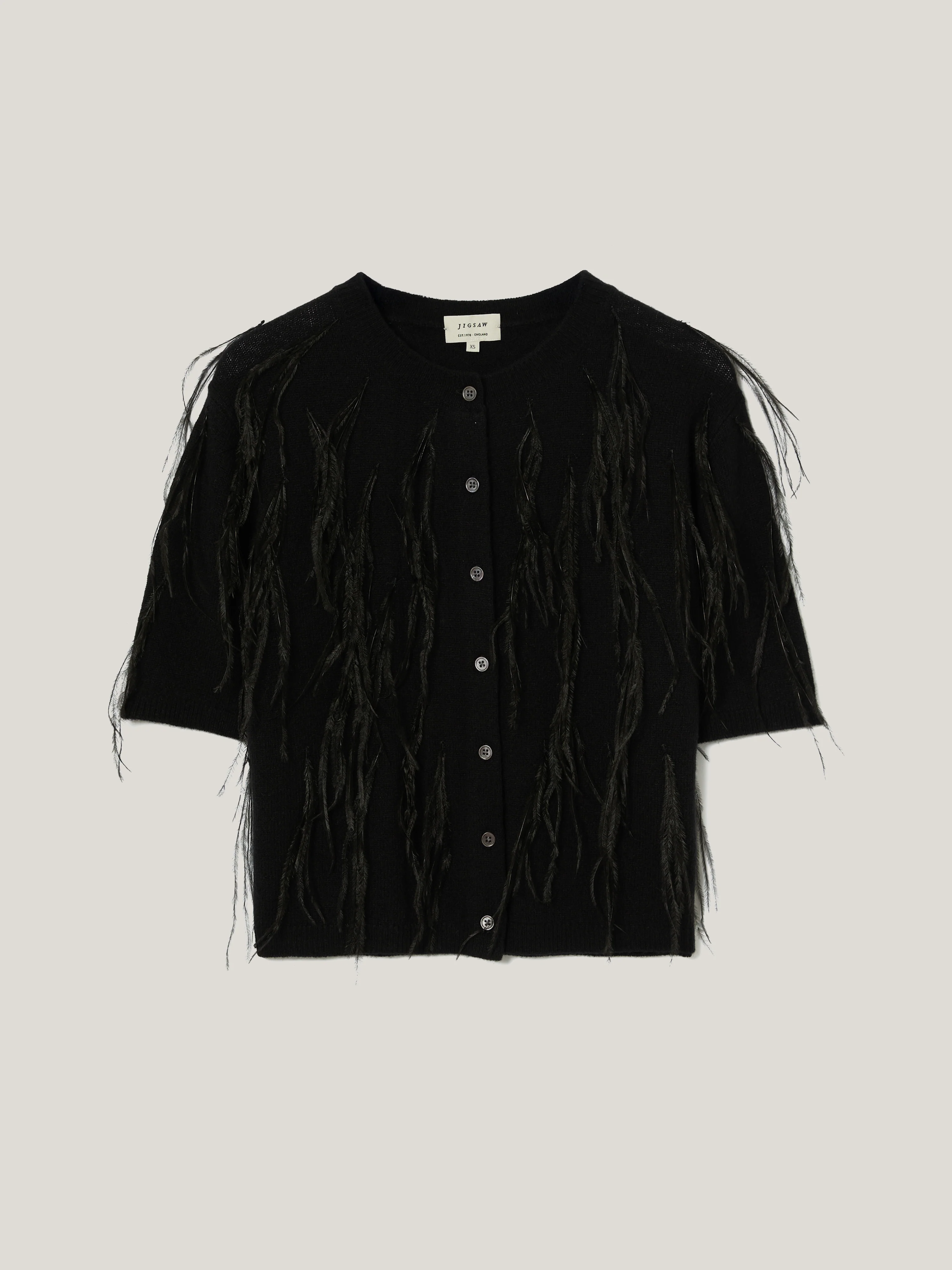 Feather Embellished Cardigan | Black - Image 6