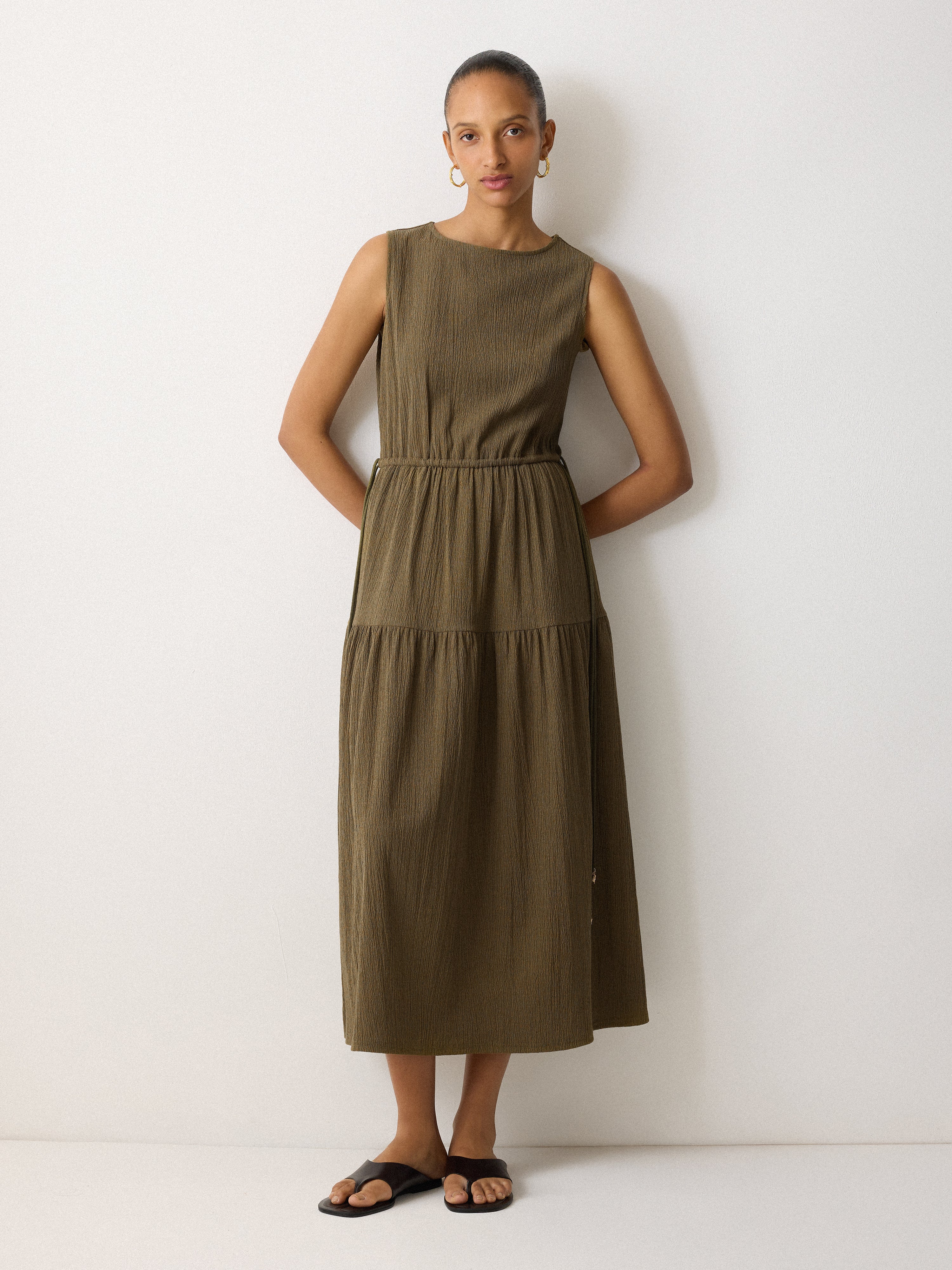 Fine Crinkle Jersey Maxi Dress | Khaki - Image 4