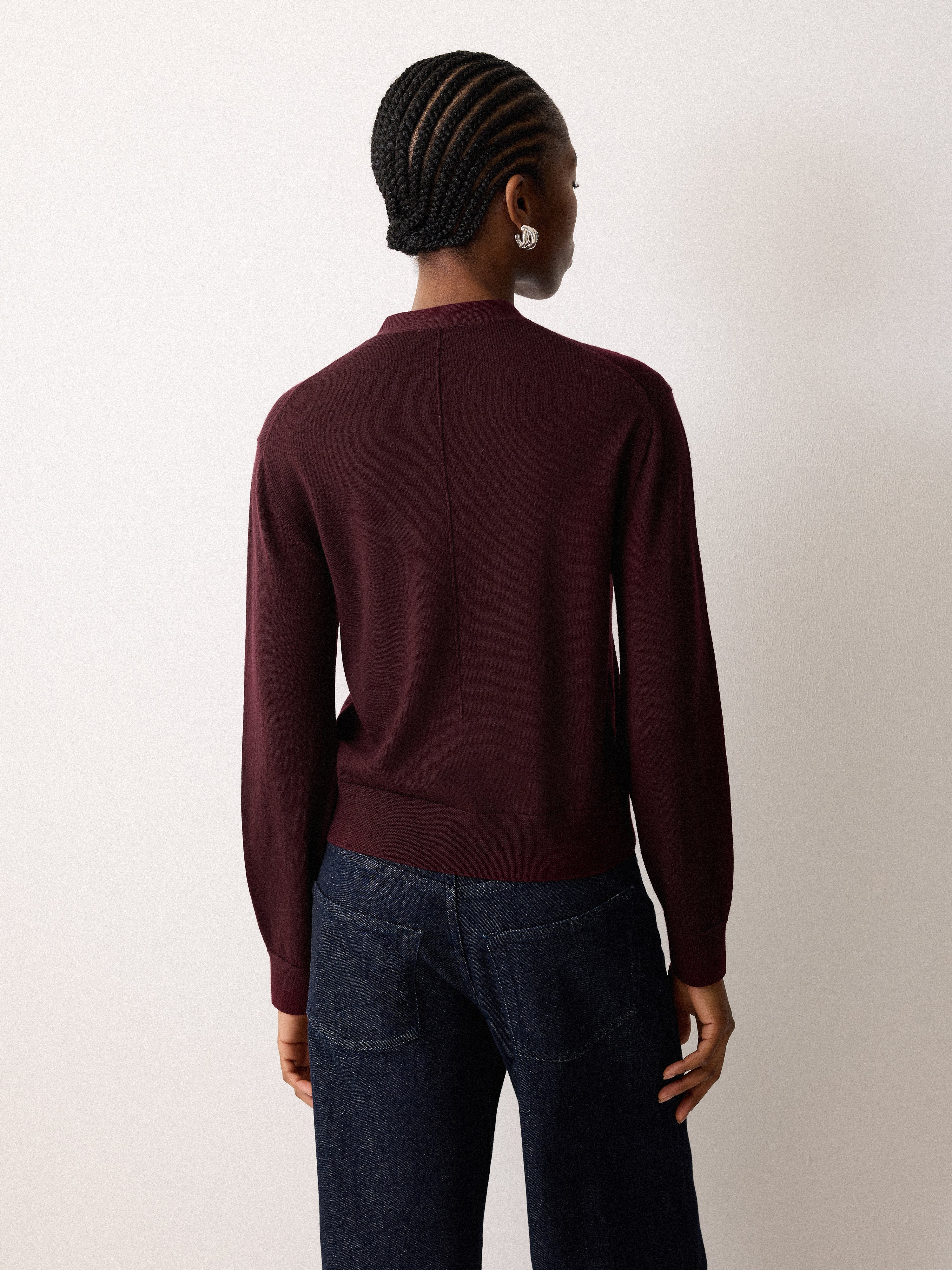 Fine Merino Cardigan Top | Burgundy - Image 3
