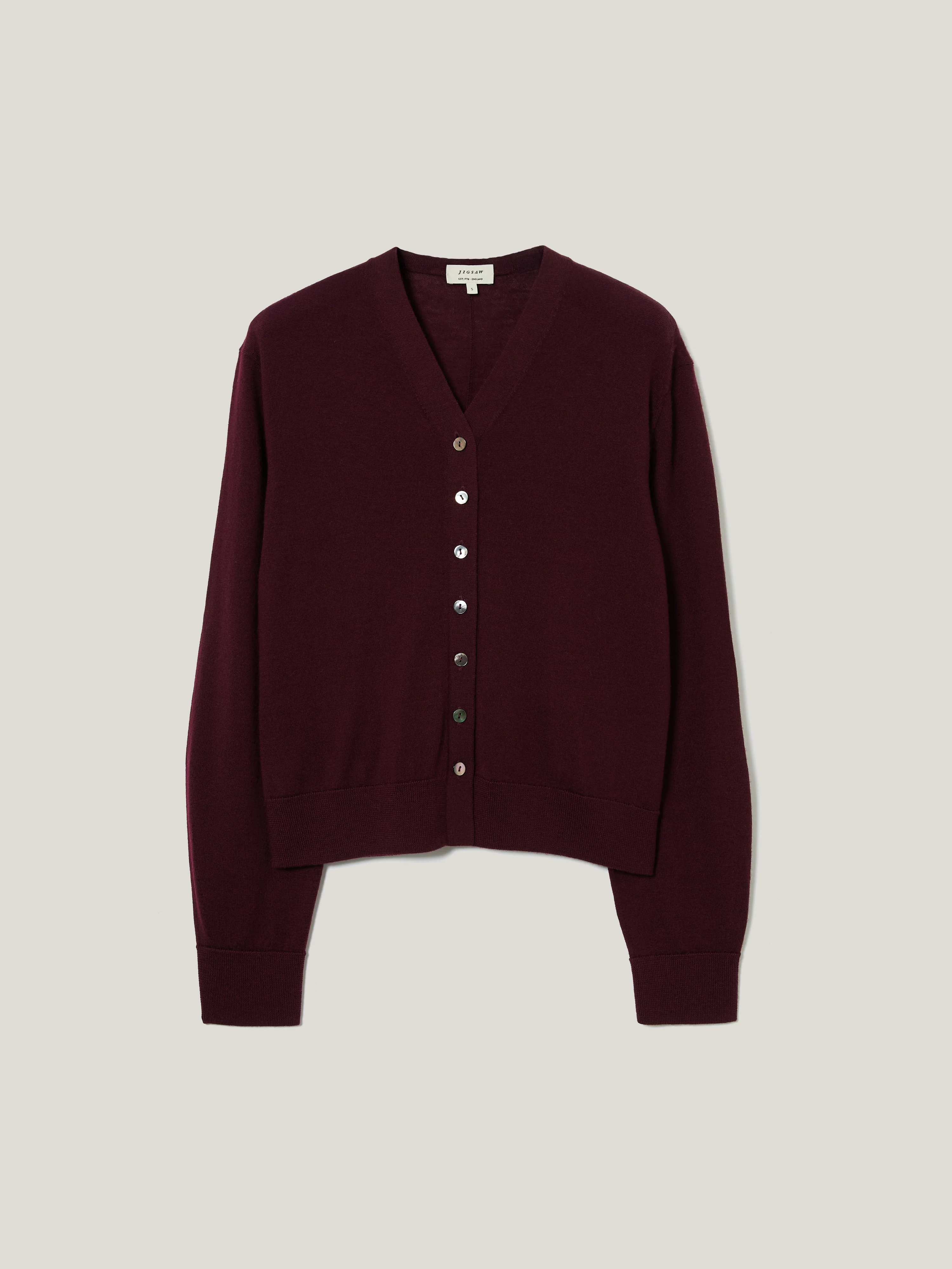 Fine Merino Cardigan Top | Burgundy - Image 5