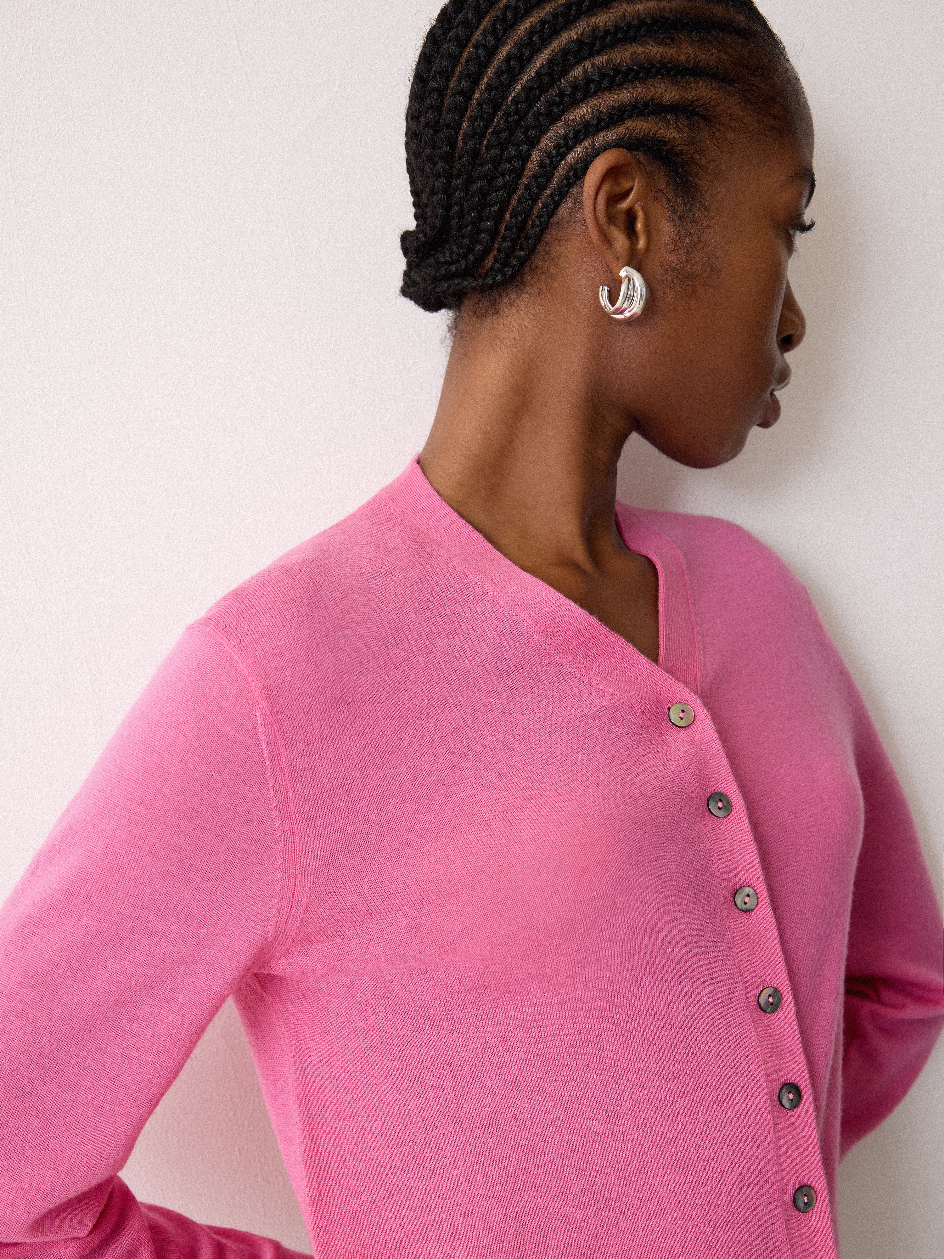 Fine Merino Cardigan Top | Pink - Image 3