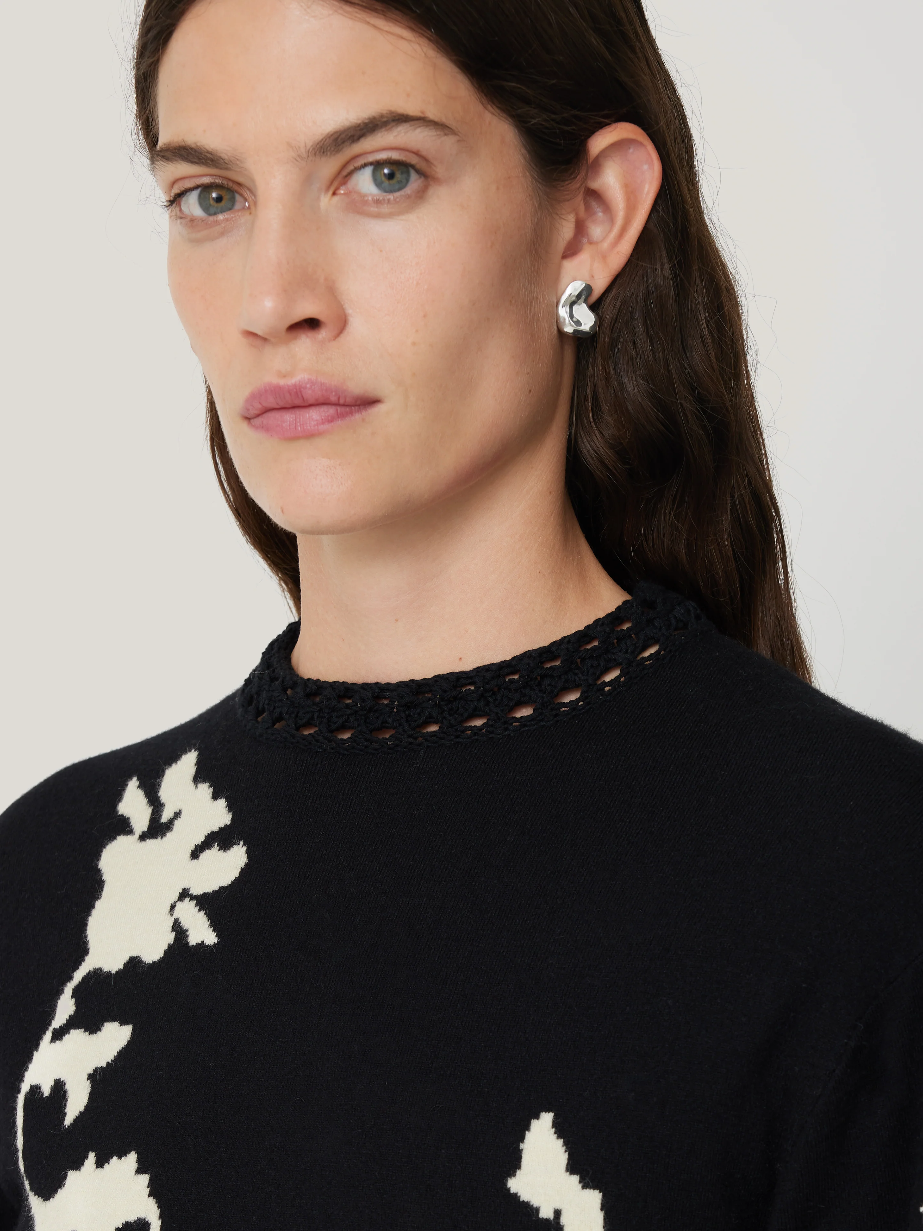 Floral Jacquard Knitted Dress | Monochrome - Image 3