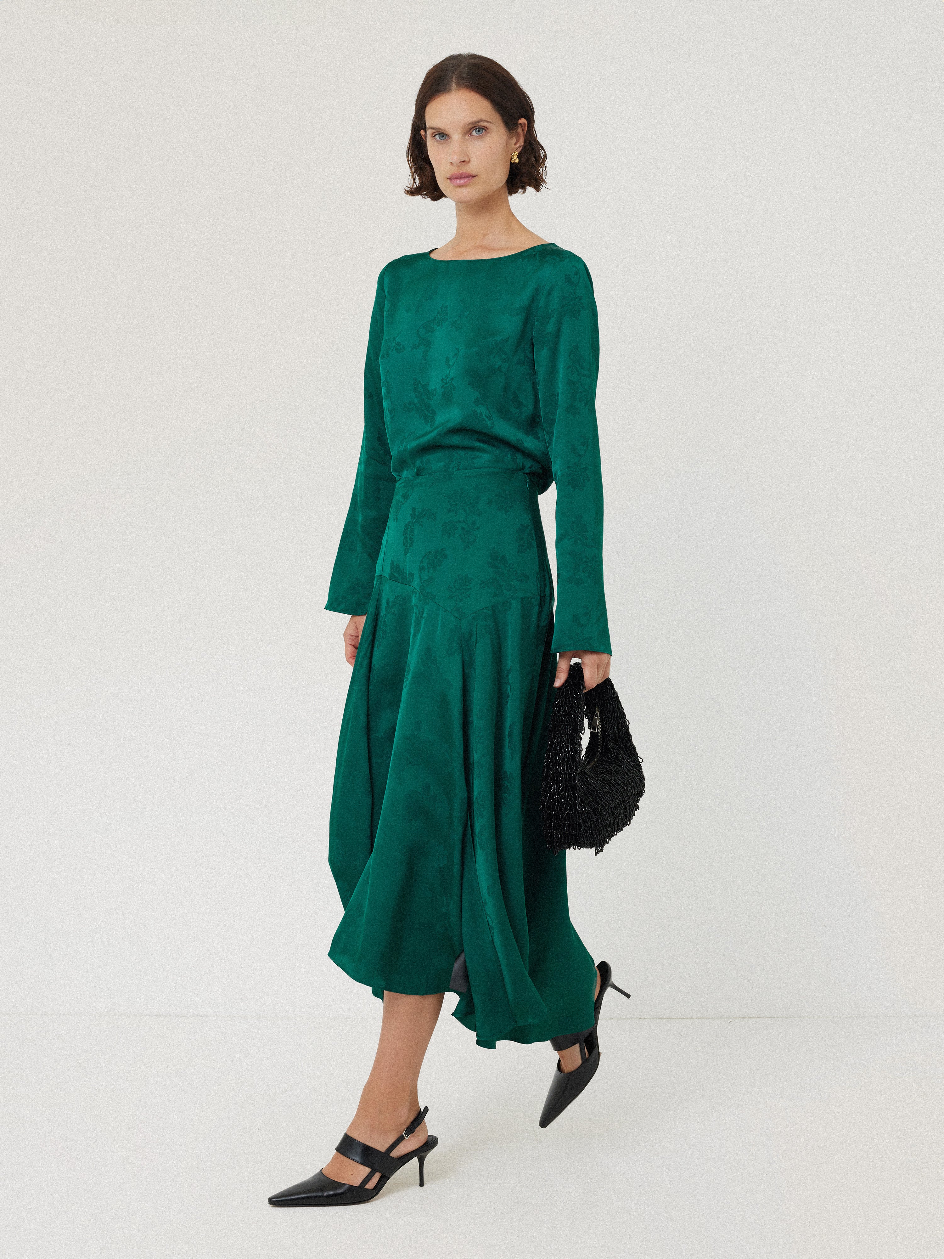 Floral Jacquard Midi Skirt | Green - Image 4