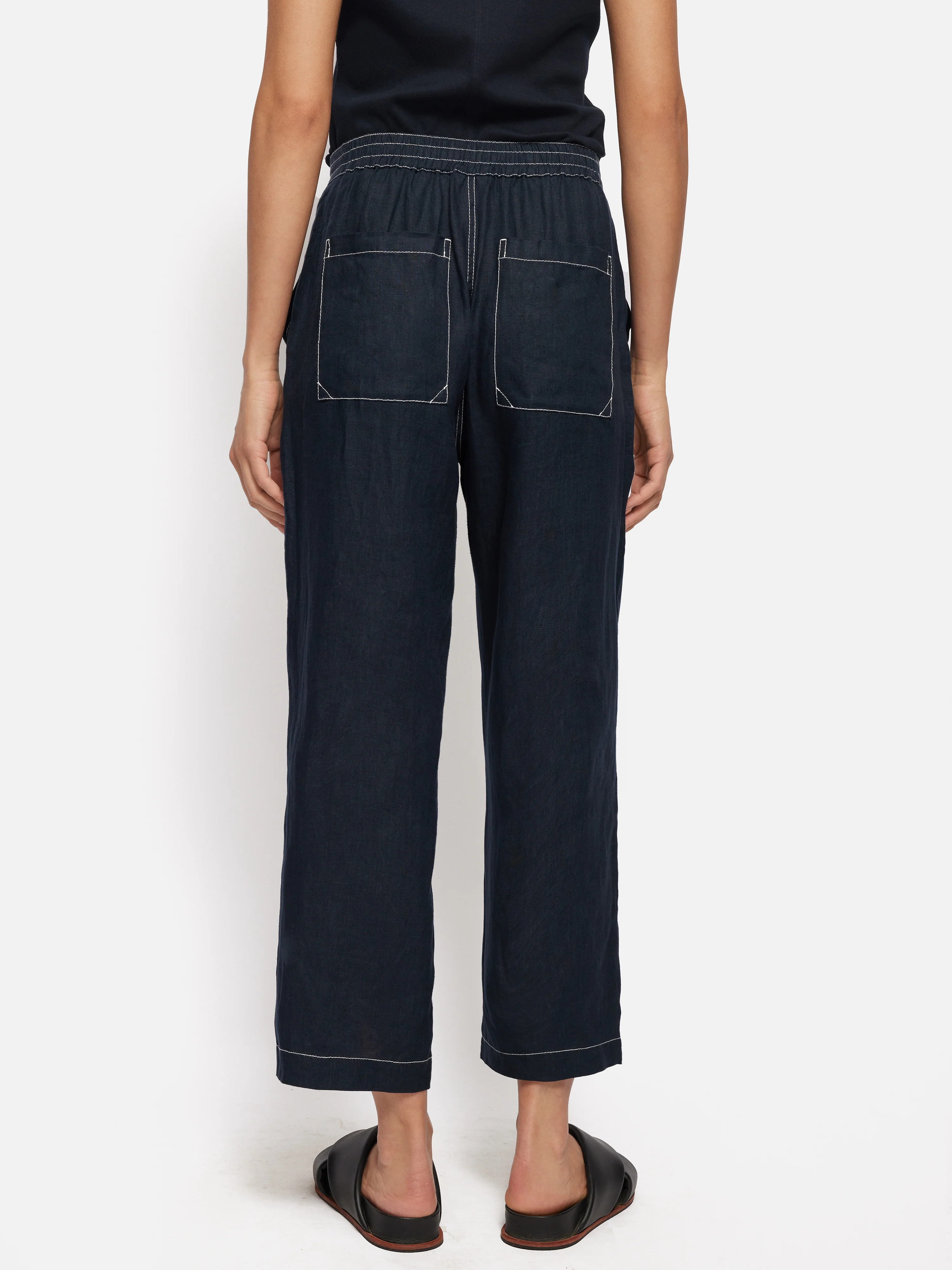 French Linen Cropped Trouser | Navy - Image 10