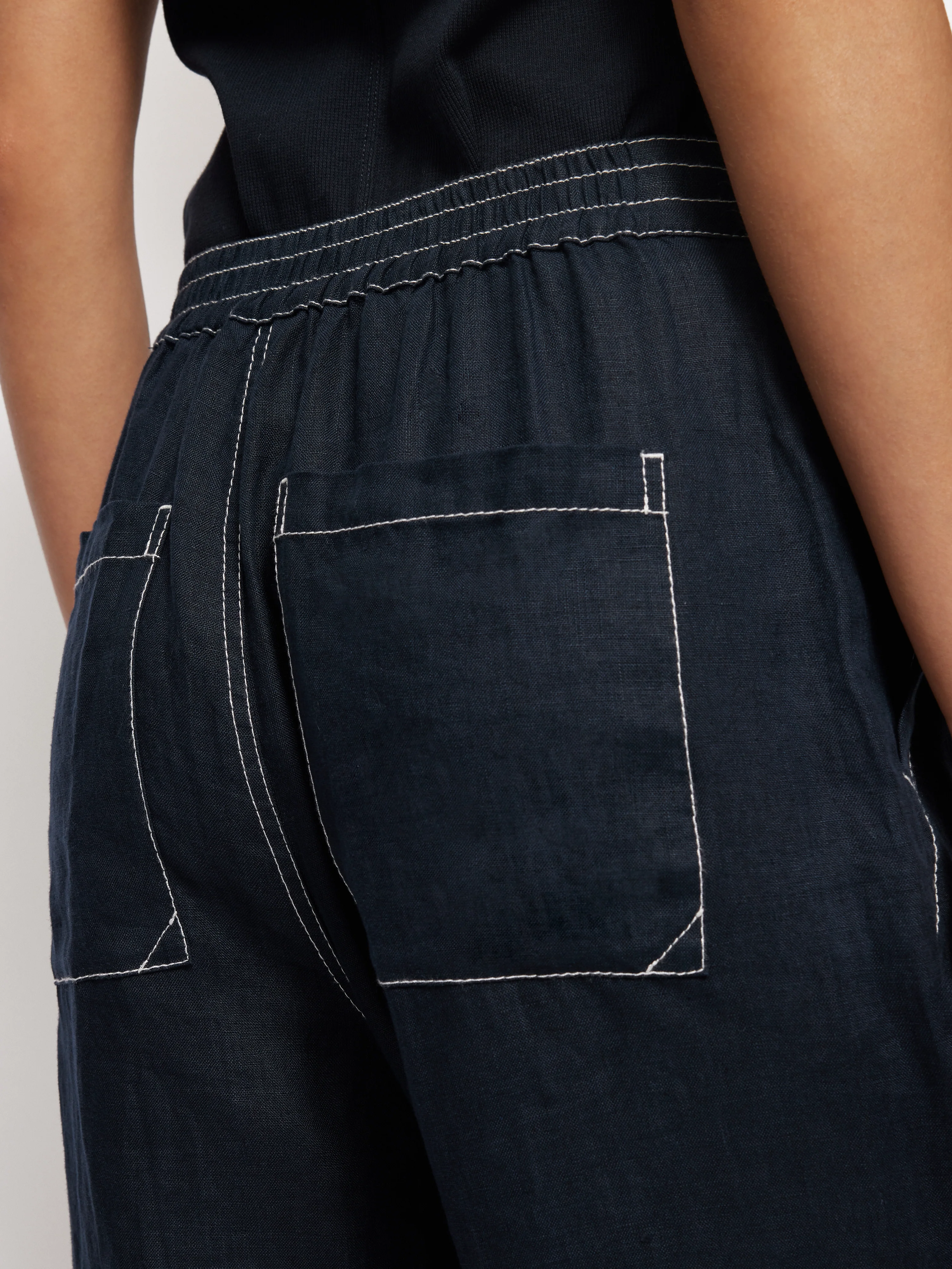 French Linen Cropped Trouser | Navy - Image 8