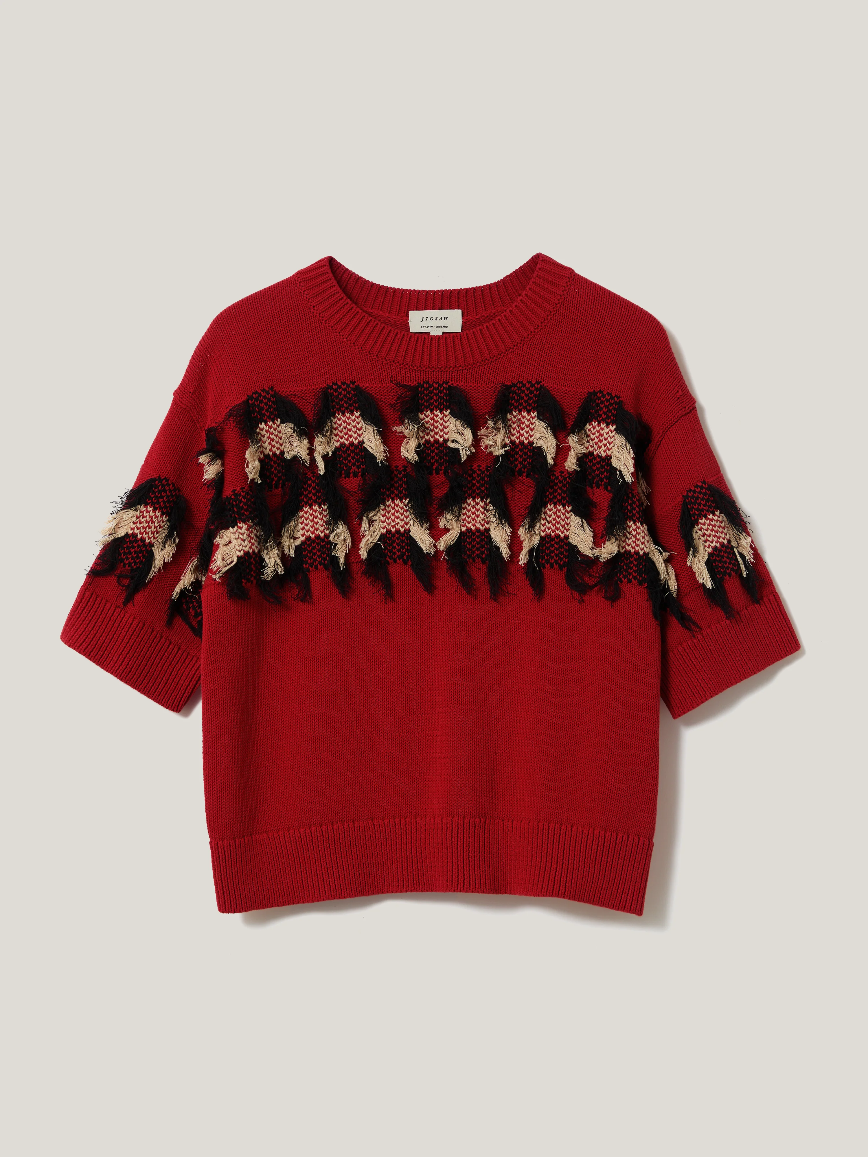 Fringe Jacquard Knit Top | Orange - Image 6