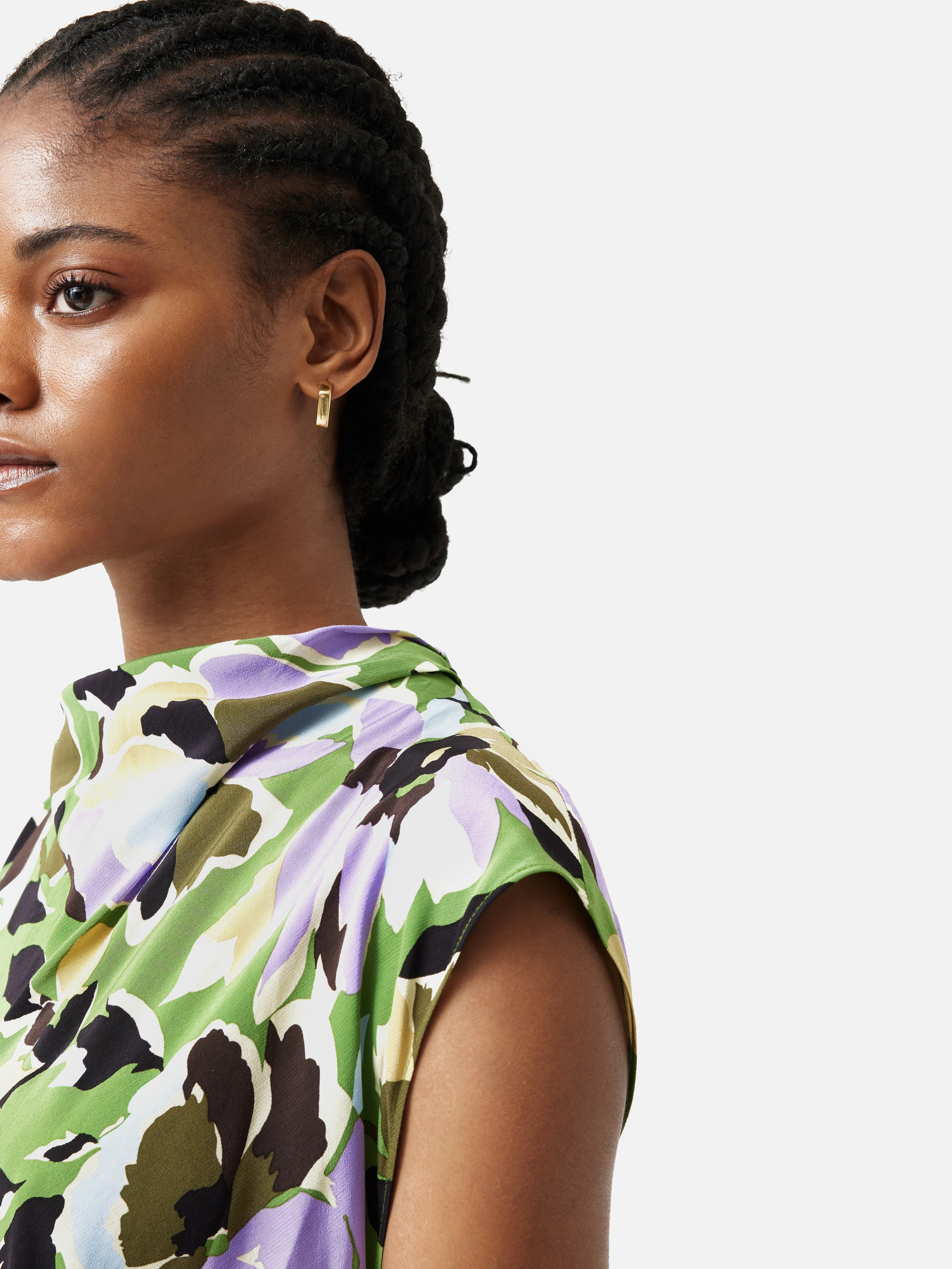 Graphic Pansy Cowl Neck Dress | Green - Image 4