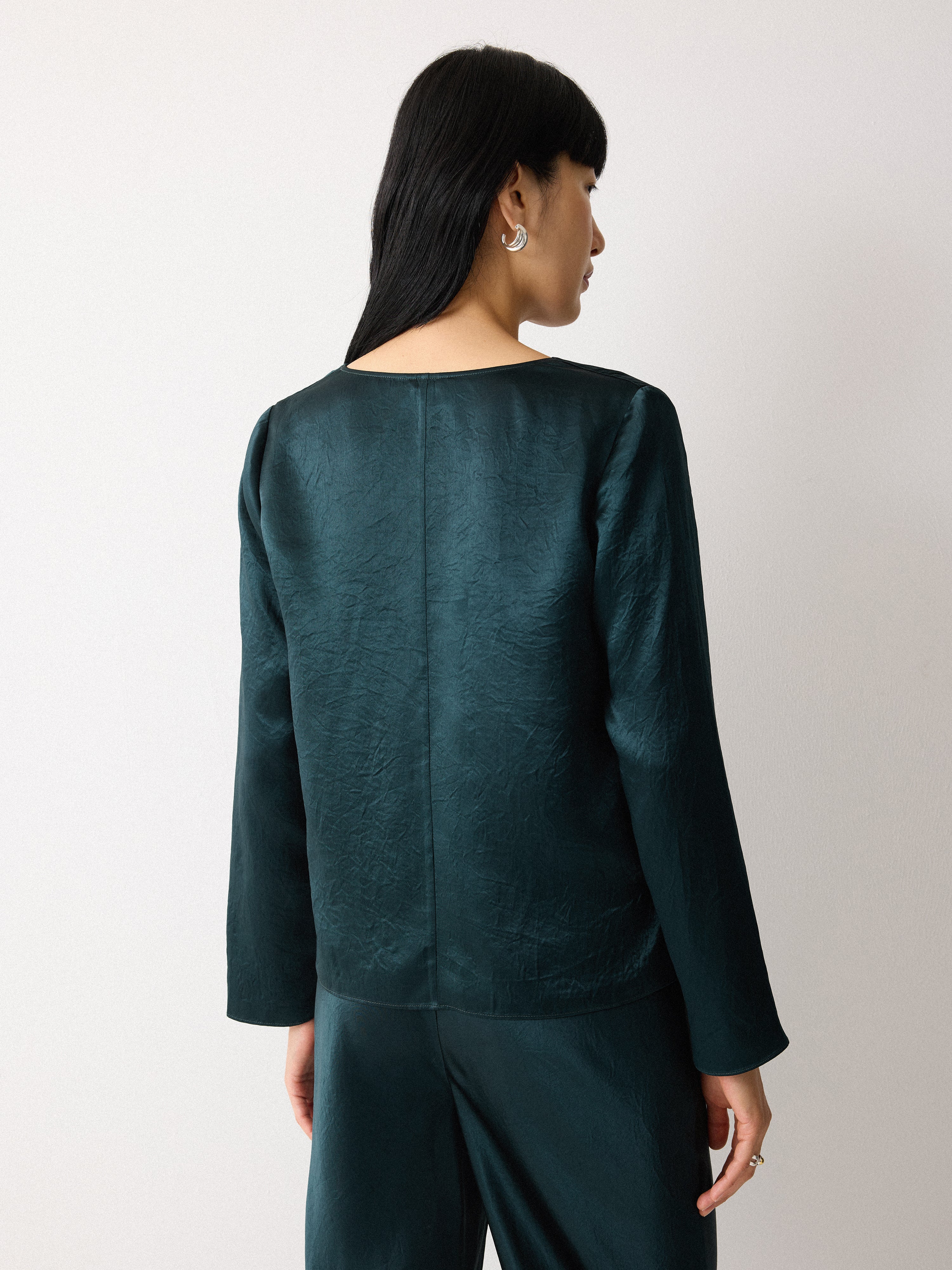 Draped Neck Long Sleeve Top | Green - Image 3