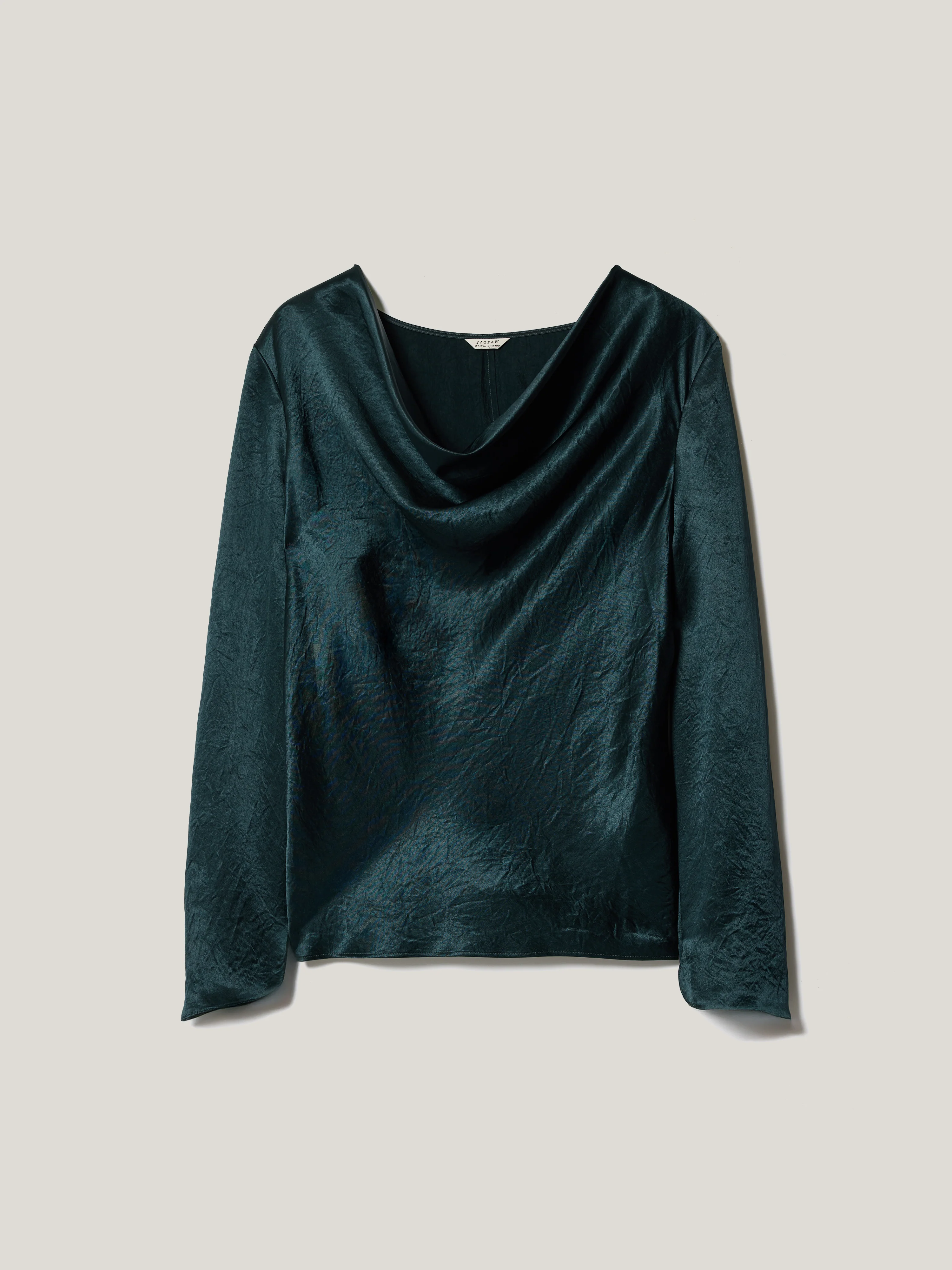 Draped Neck Long Sleeve Top | Green - Image 5