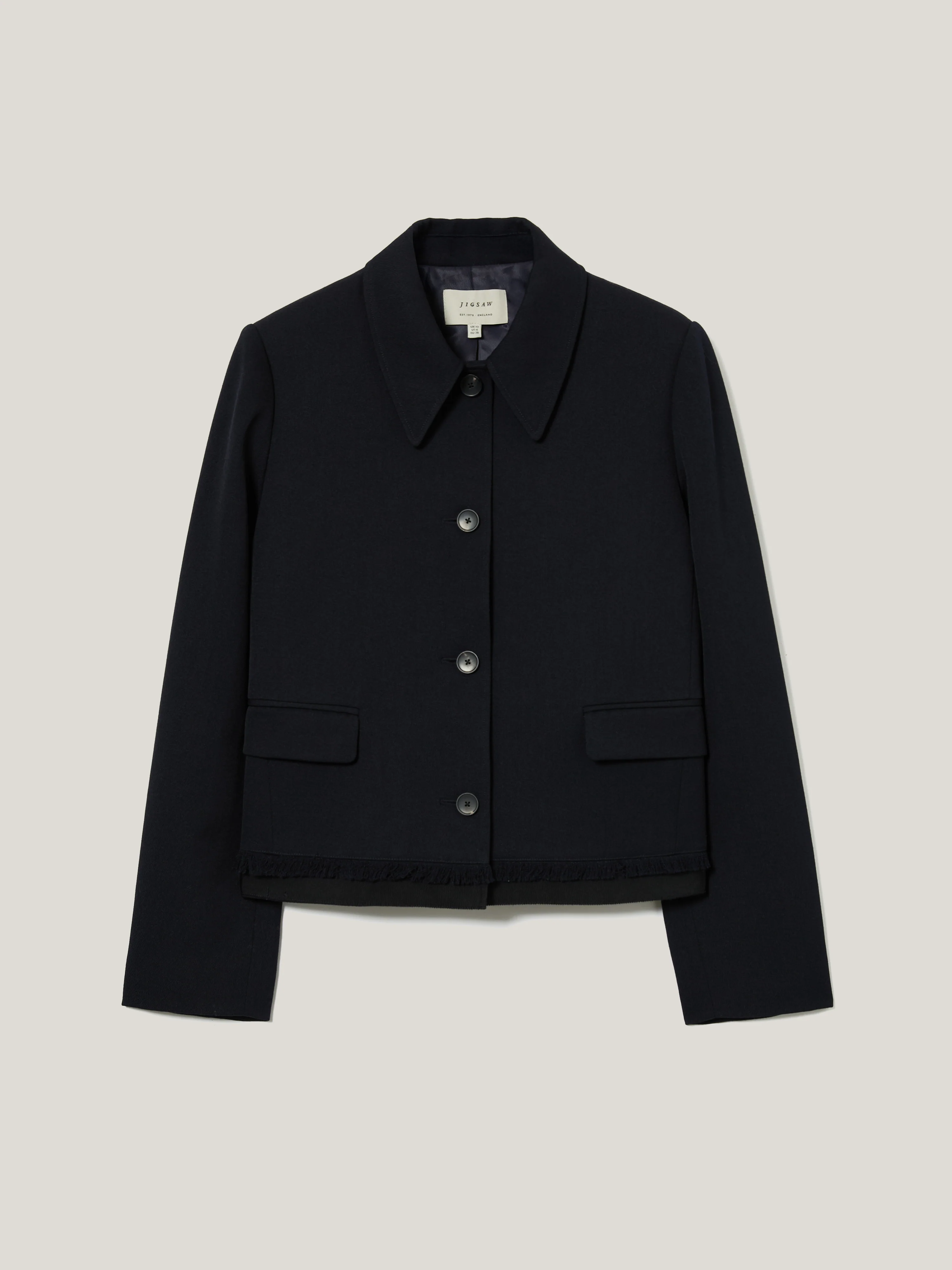 Grosgrain Trim Cropped Jacket | Dark Navy - Image 5
