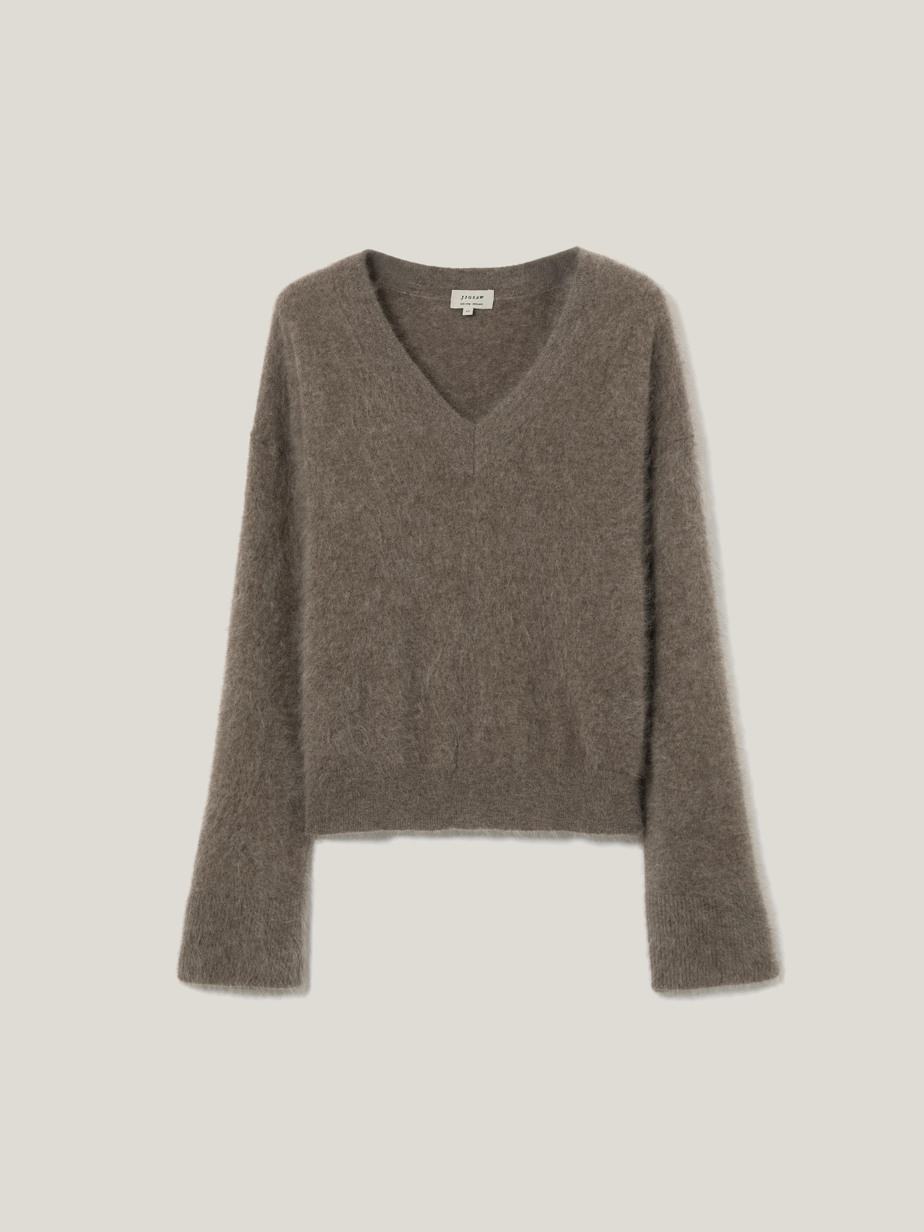 Halo Cashmere V Neck Jumper | Taupe - Image 6