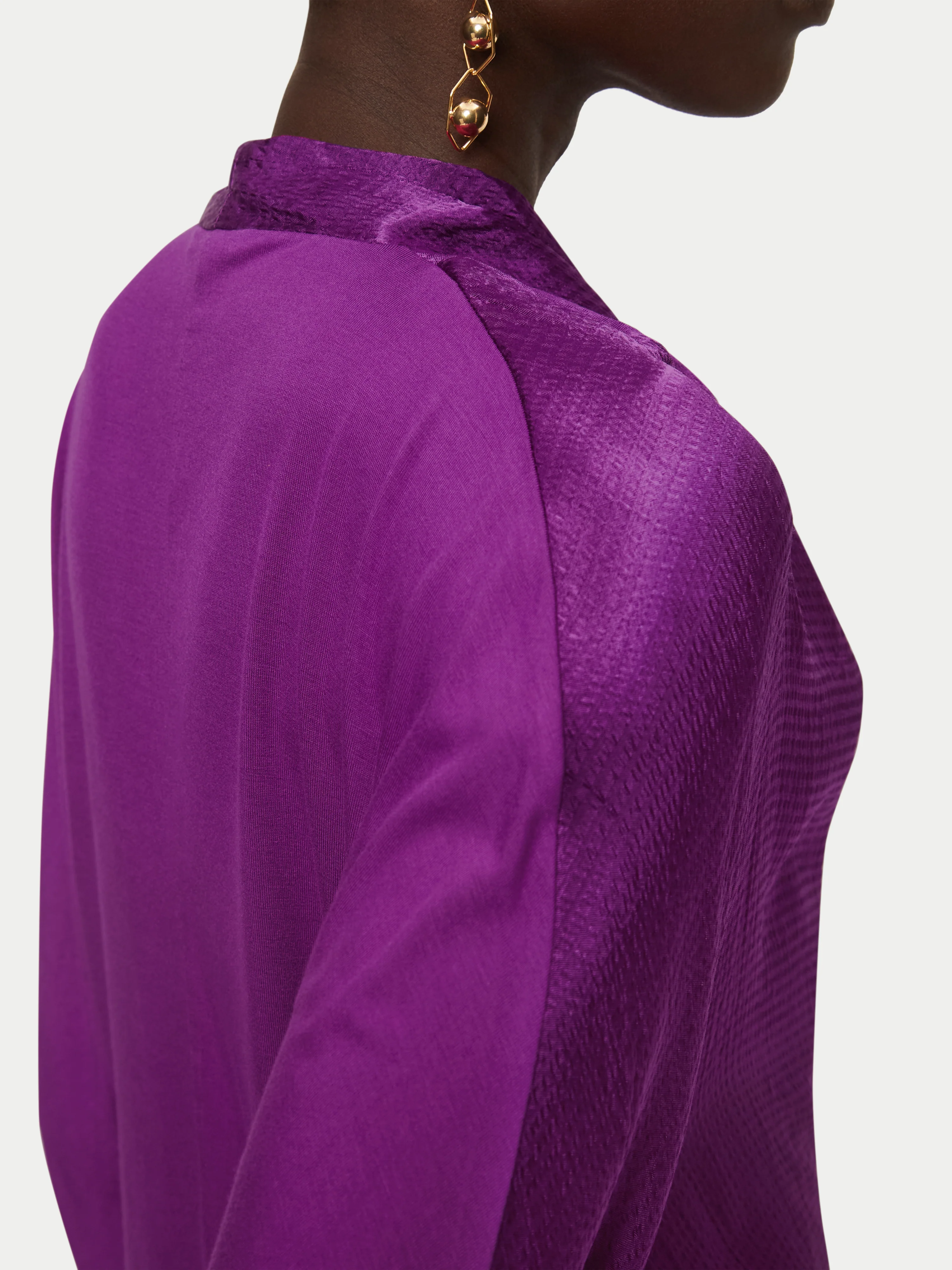 Hammered Satin Wrap Front Top | Purple - Image 4