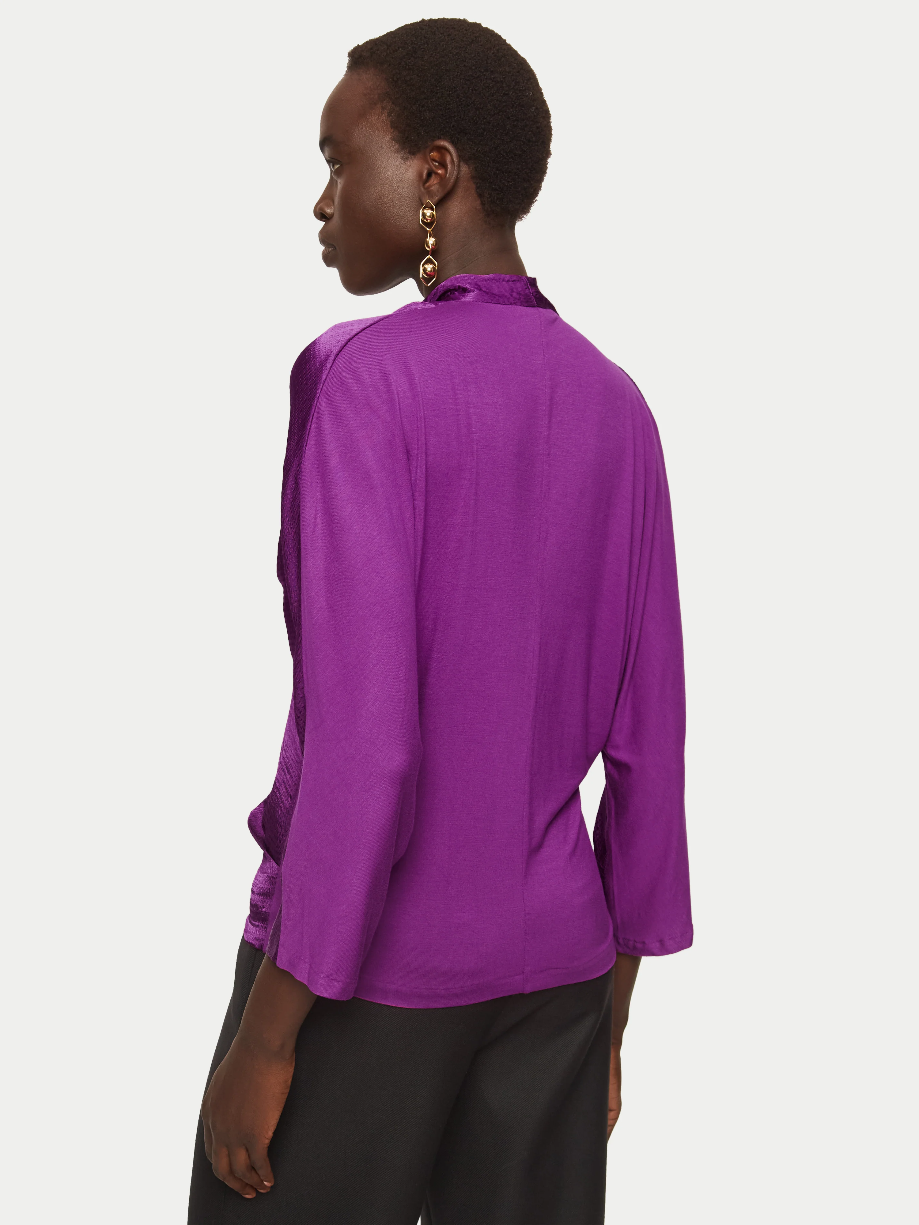 Hammered Satin Wrap Front Top | Purple - Image 5