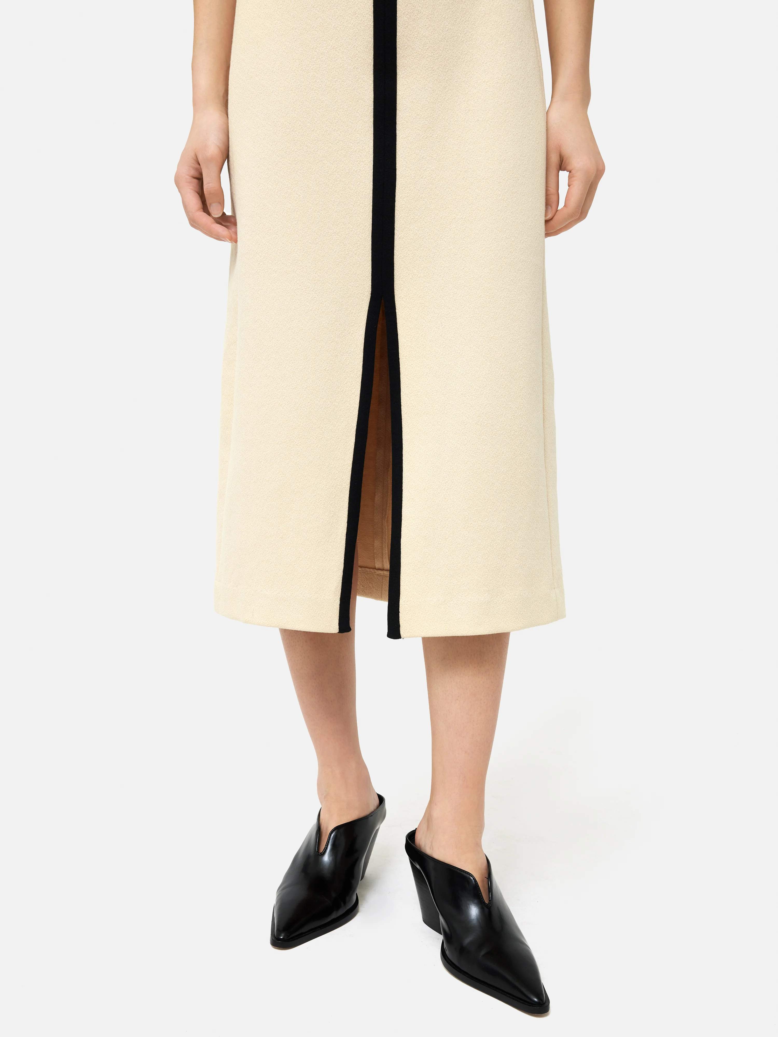 Heavy Crepe Zip Column Dress | Cream - Image 3