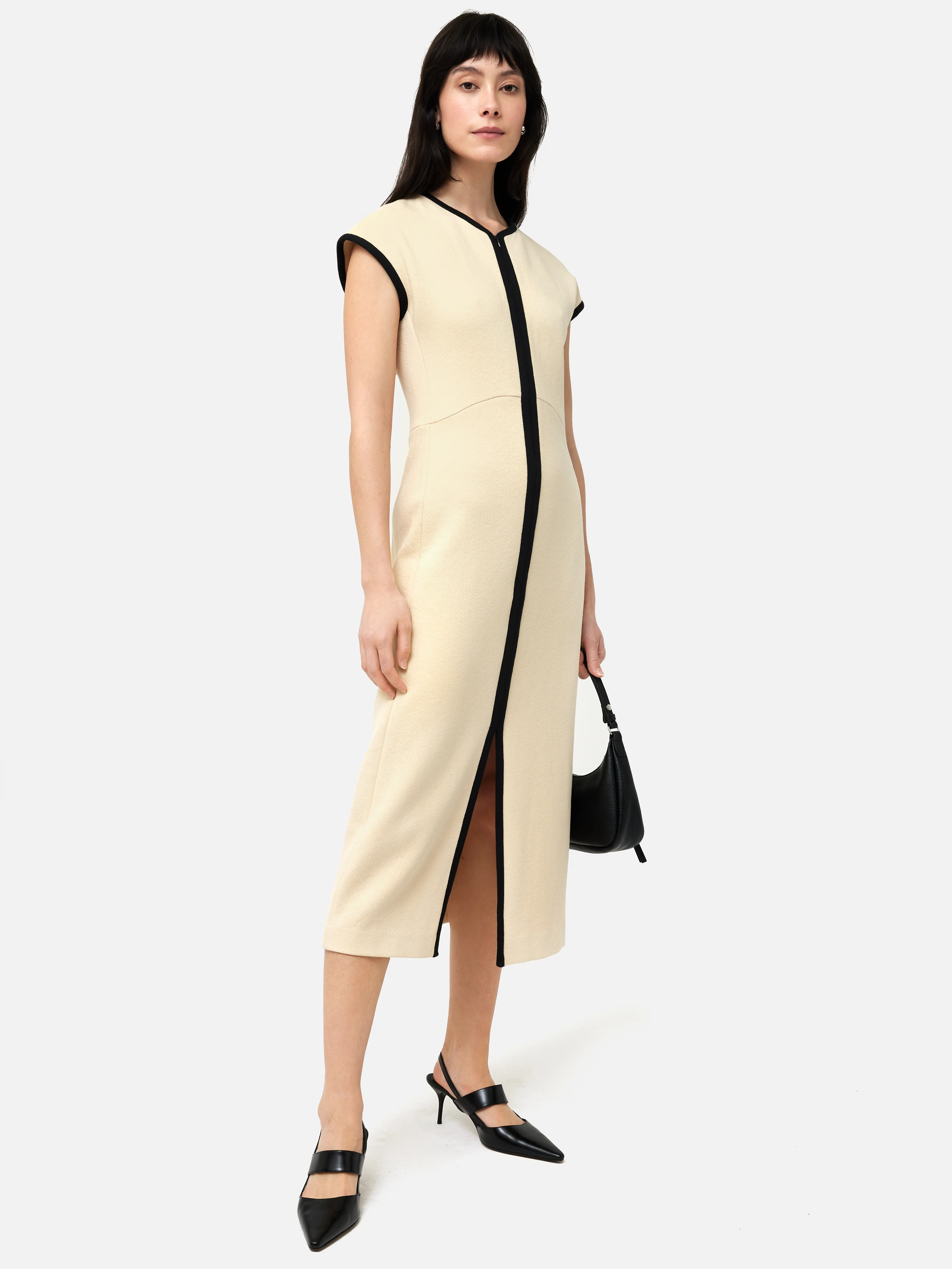Heavy Crepe Zip Column Dress | Cream - Image 5