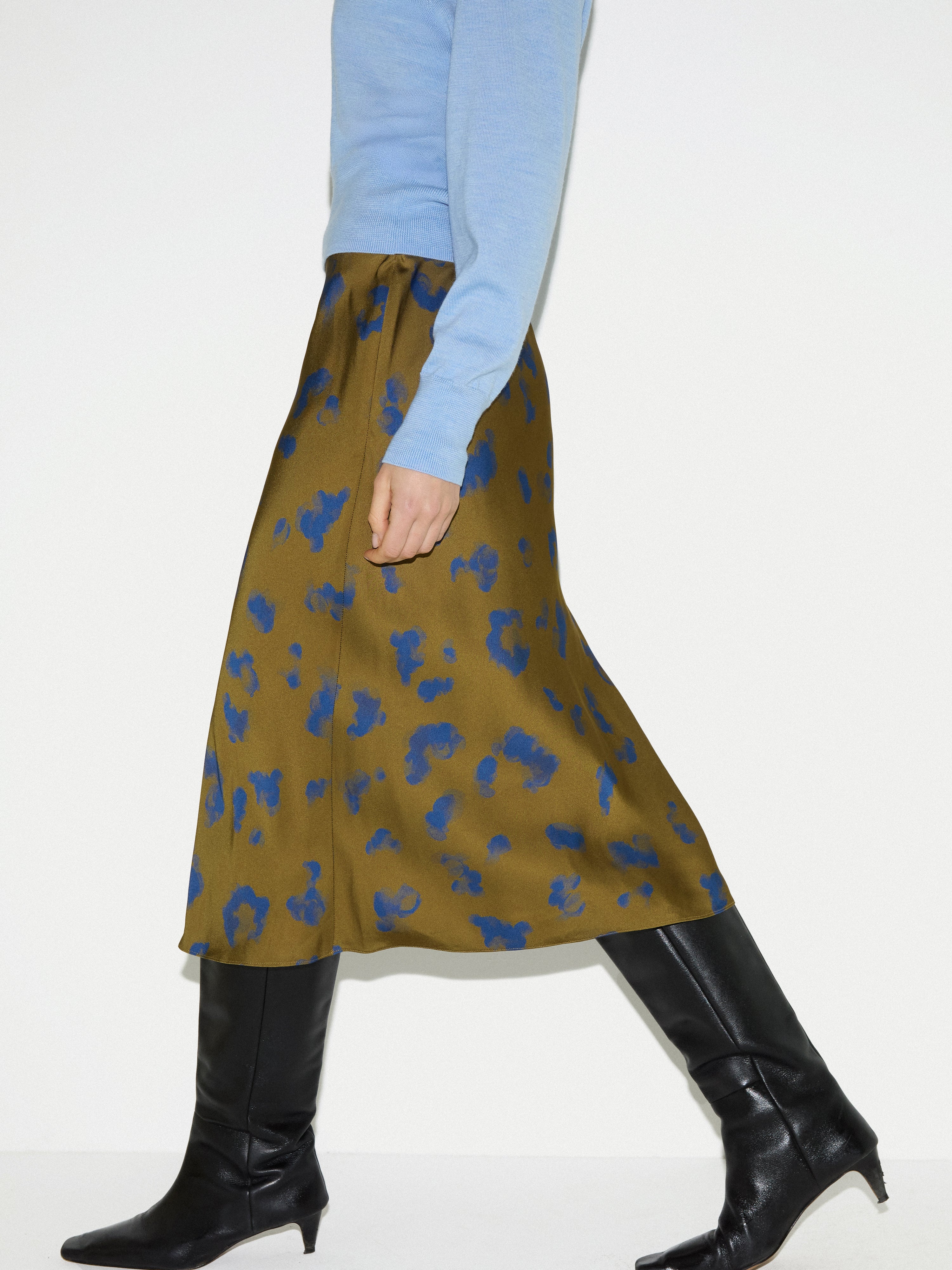 Ink Cloud Satin Bias Skirt | Khaki - Image 5
