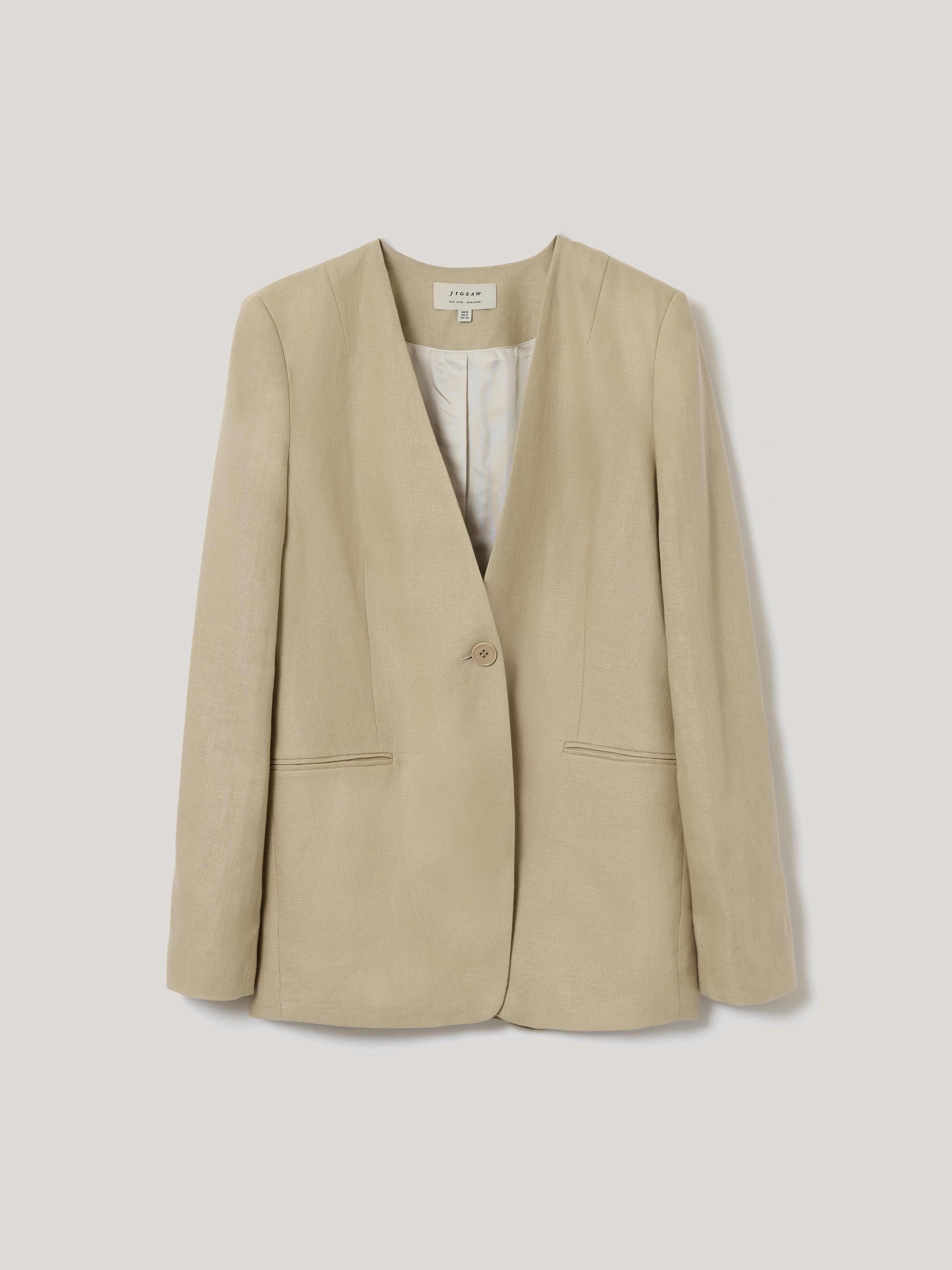 Irish Linen Edge To Edge Blazer | Sand - Image 5