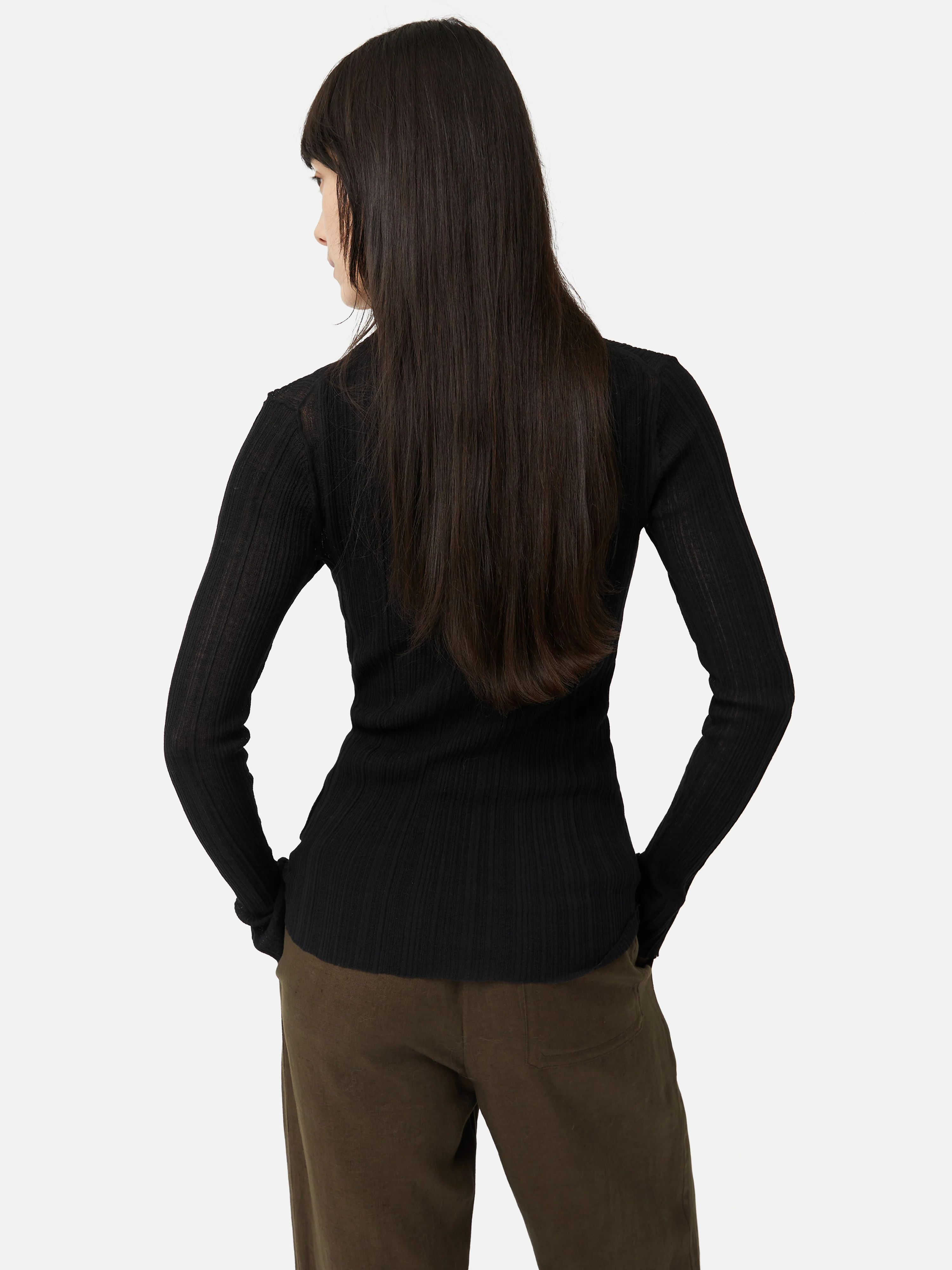 Irregular Plisse Crew Top | Black - Image 7