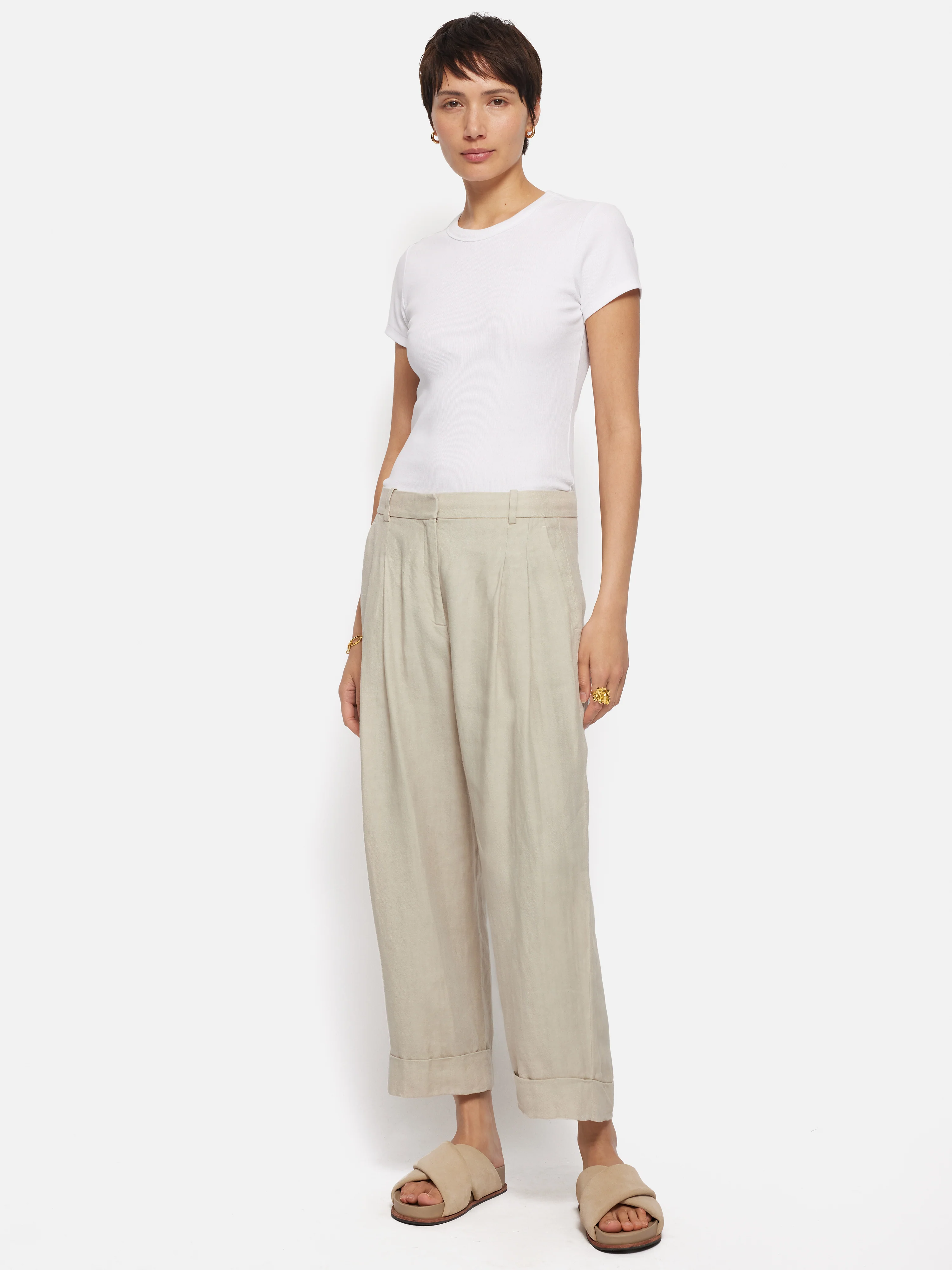Italian Linen Turn Up Trouser | Stone - Image 3