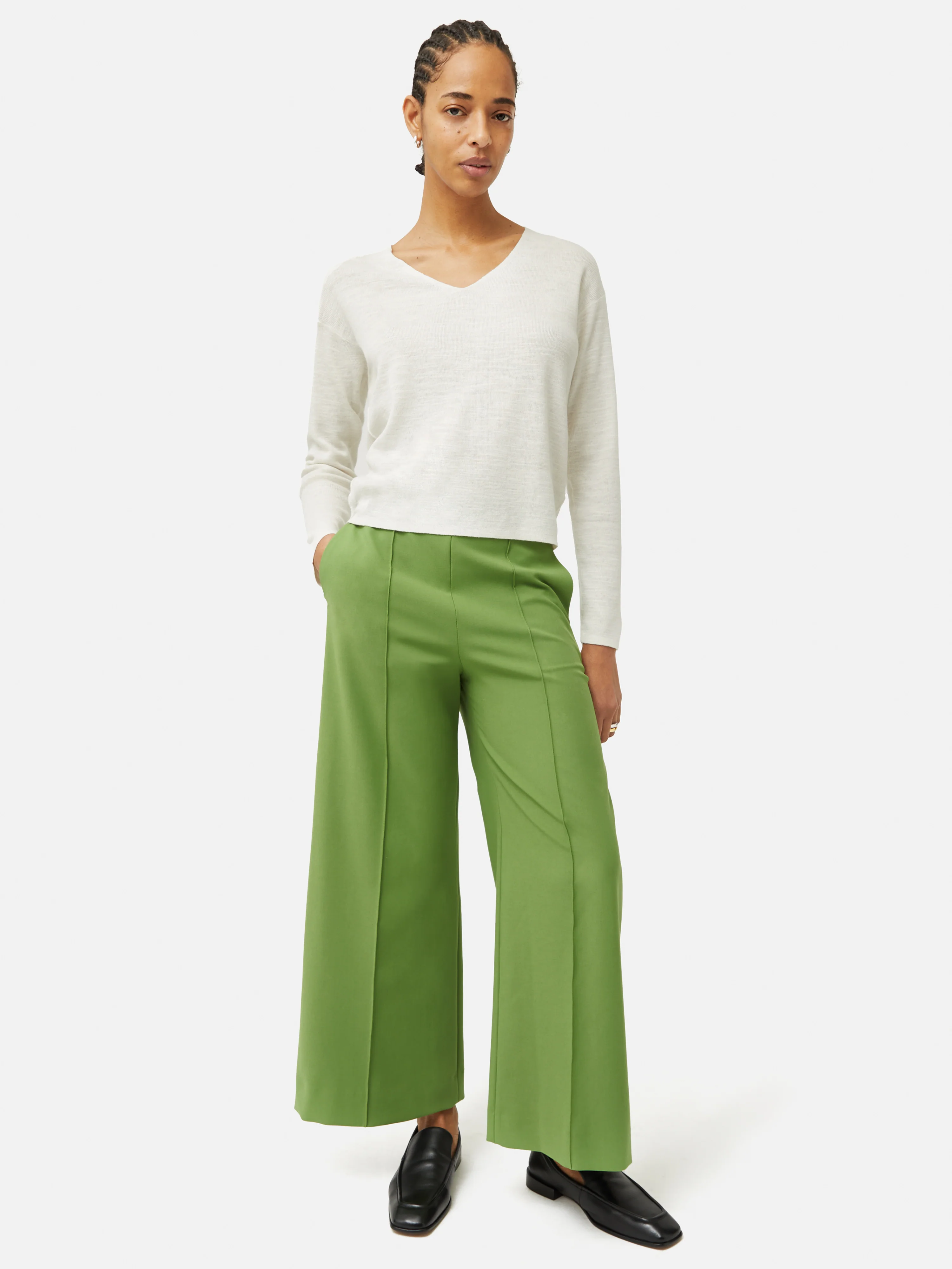 Italian Modern Crepe Sailor Trouser | Green - Image 3