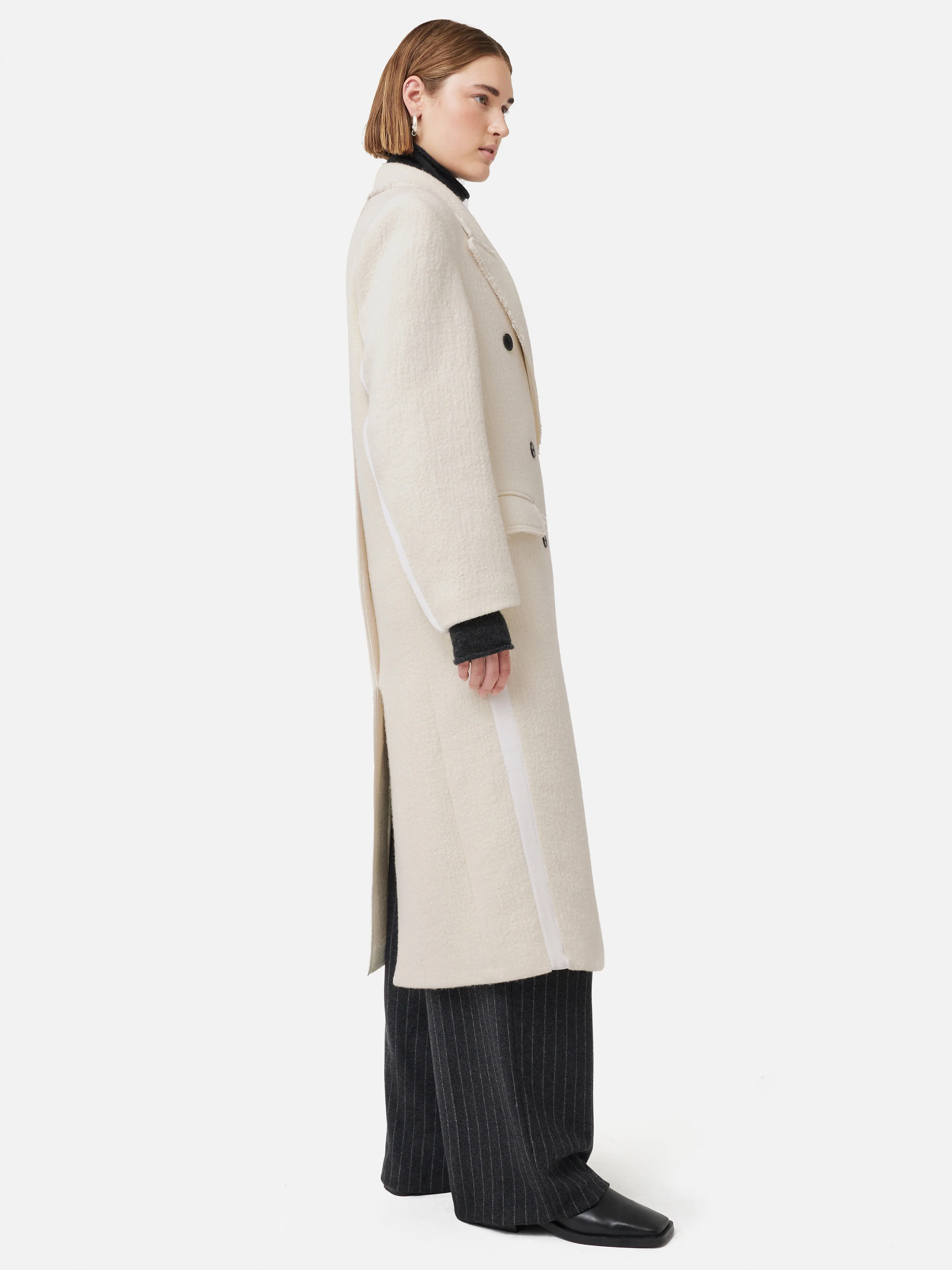 Italian Wool Frayed Edge Coat | Cream - Image 3