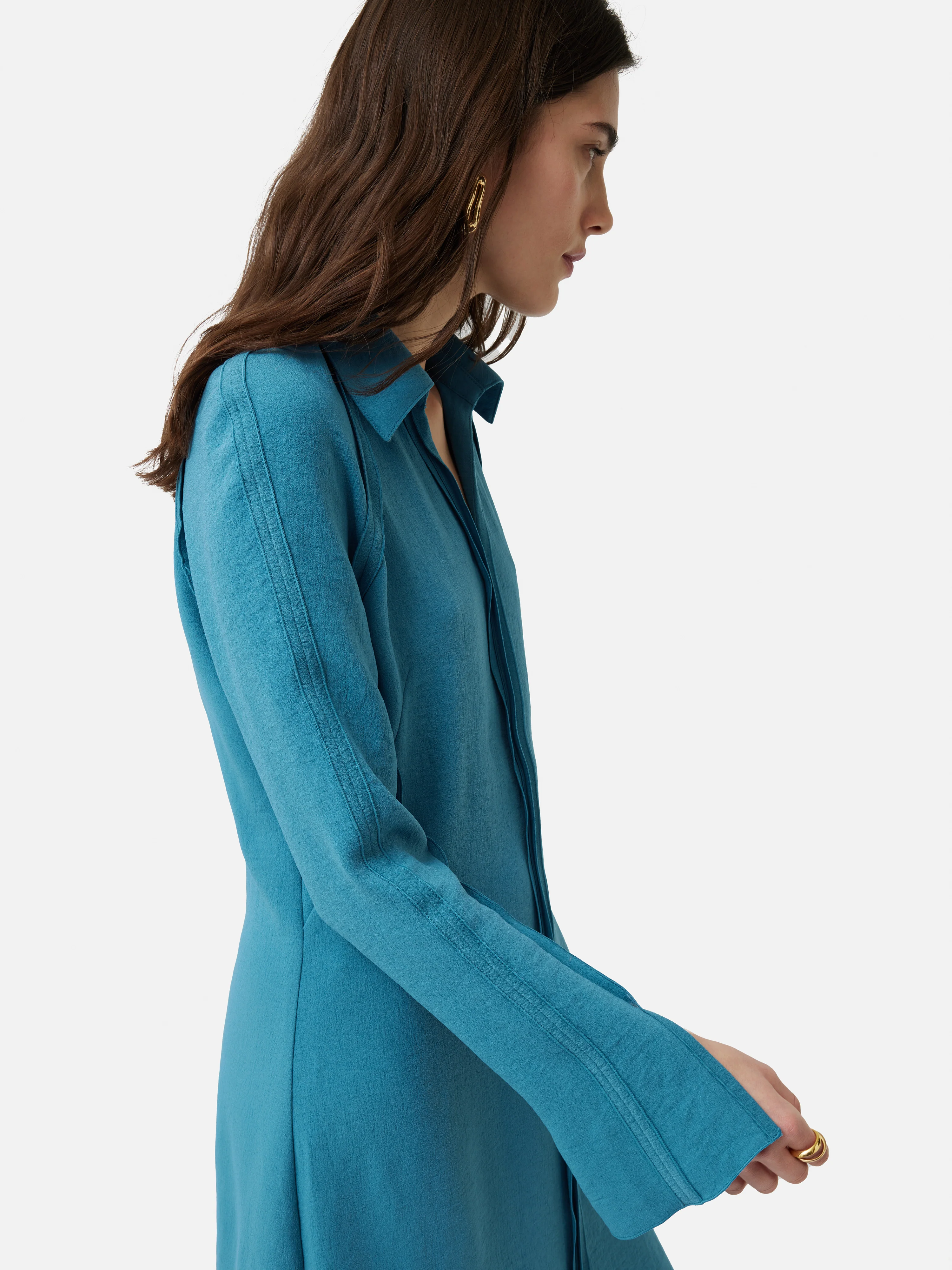 Japanese Crepe Shirt Dress | Blue - Image 2