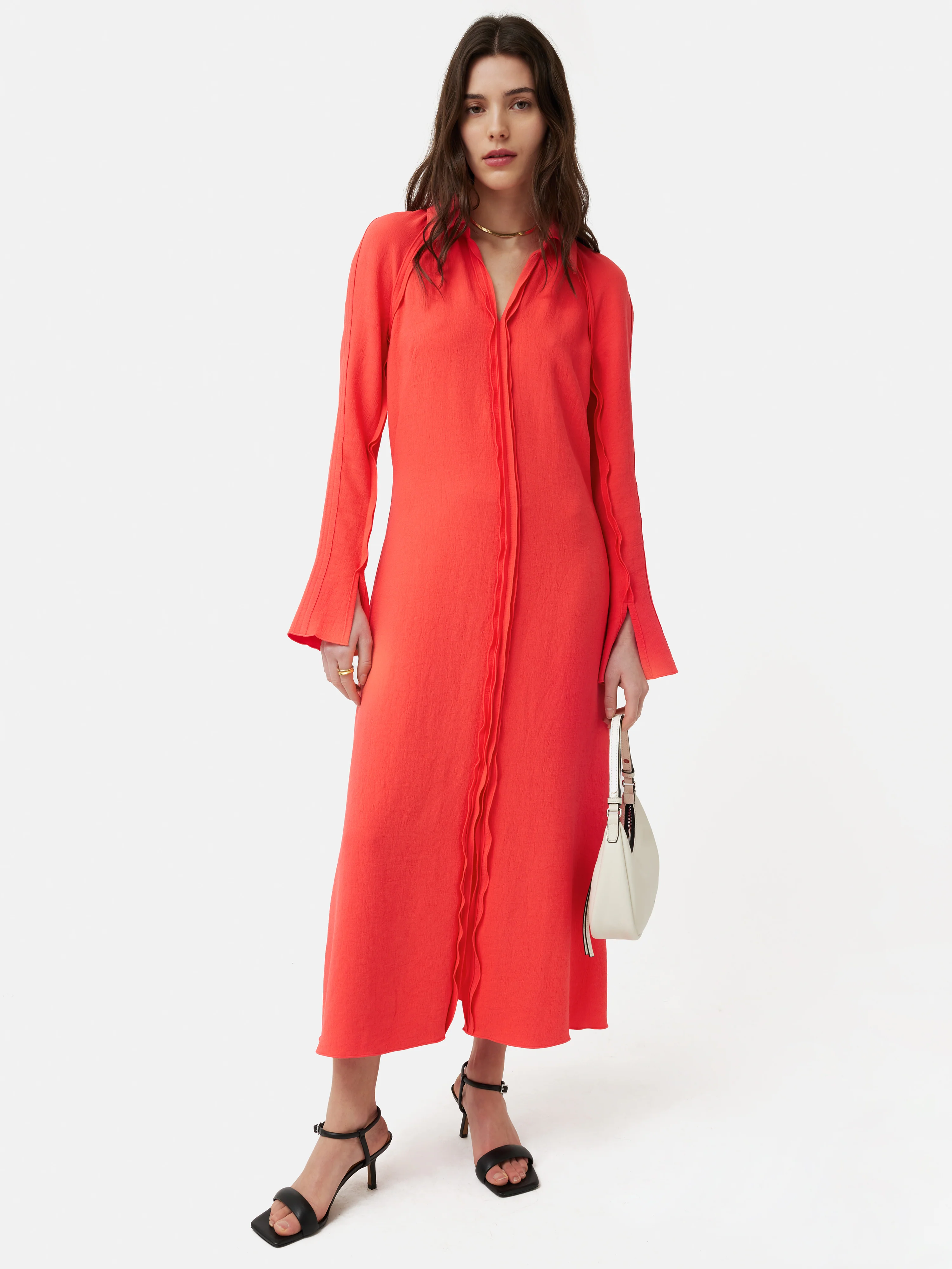 Japanese Crepe Shirt Dress | Coral - Image 3