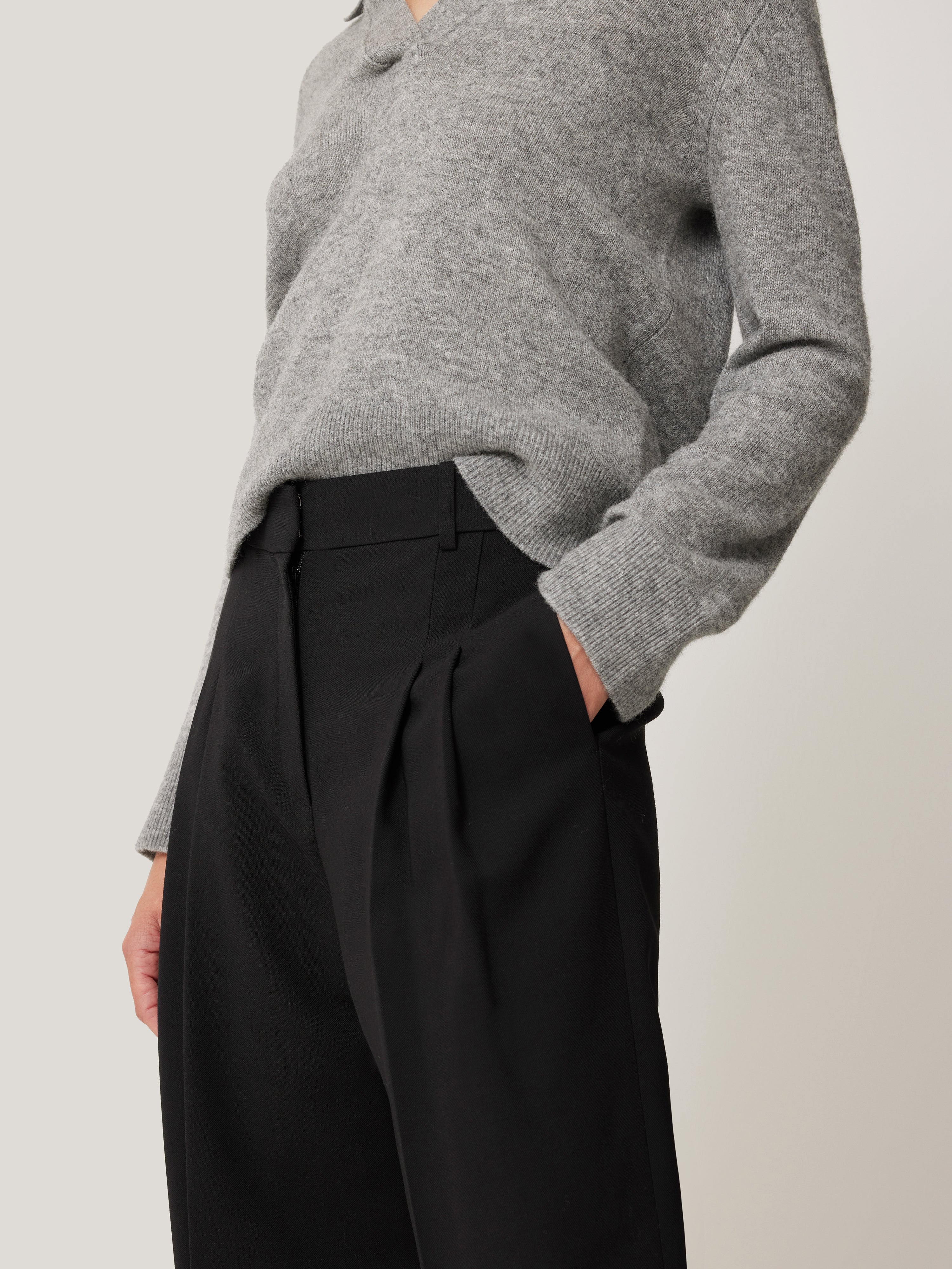 Kemp Wide Leg Japanese Wool Trouser | Black - Image 6