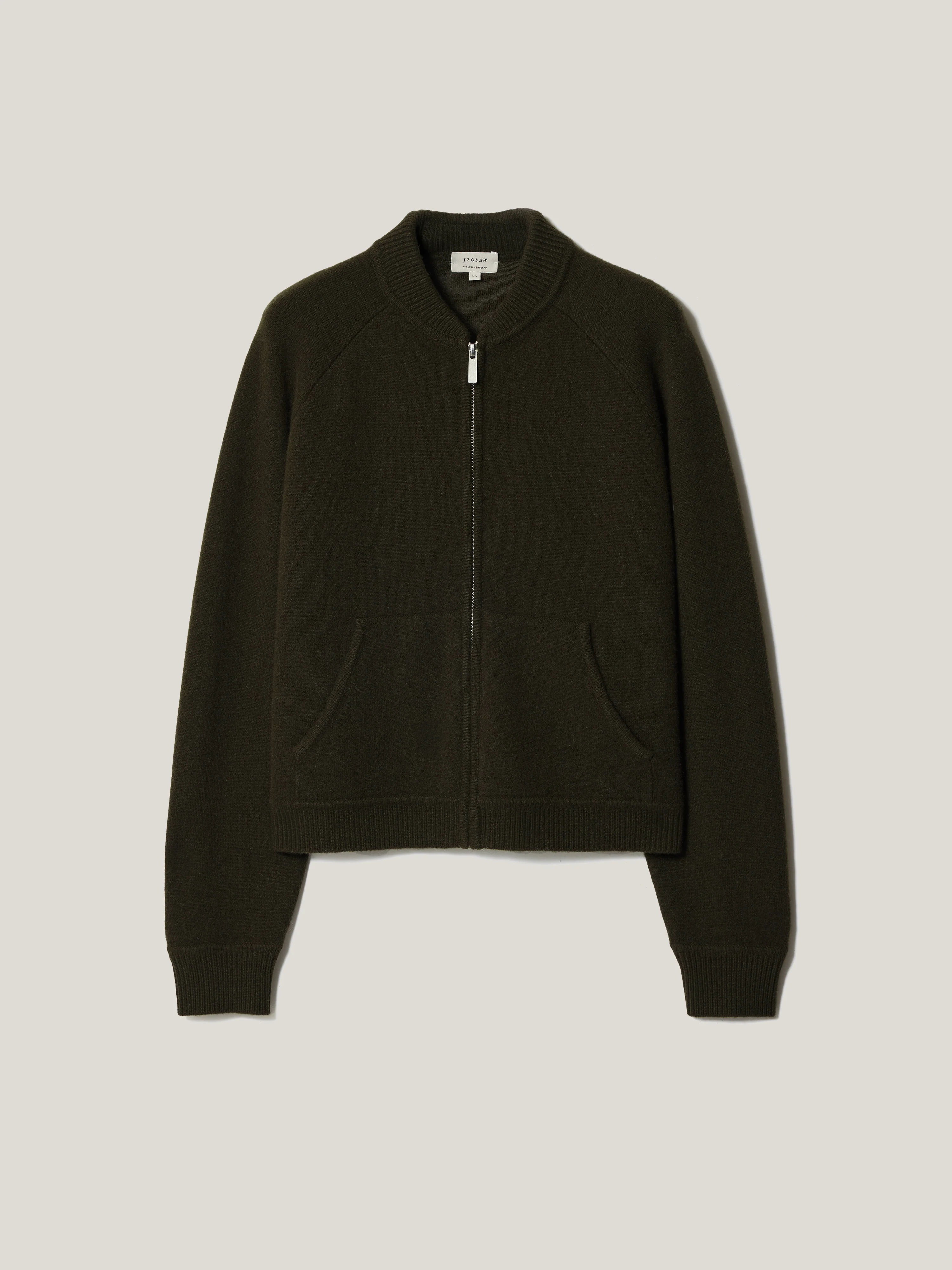 Knitted Bomber Jacket | Khaki - Image 7