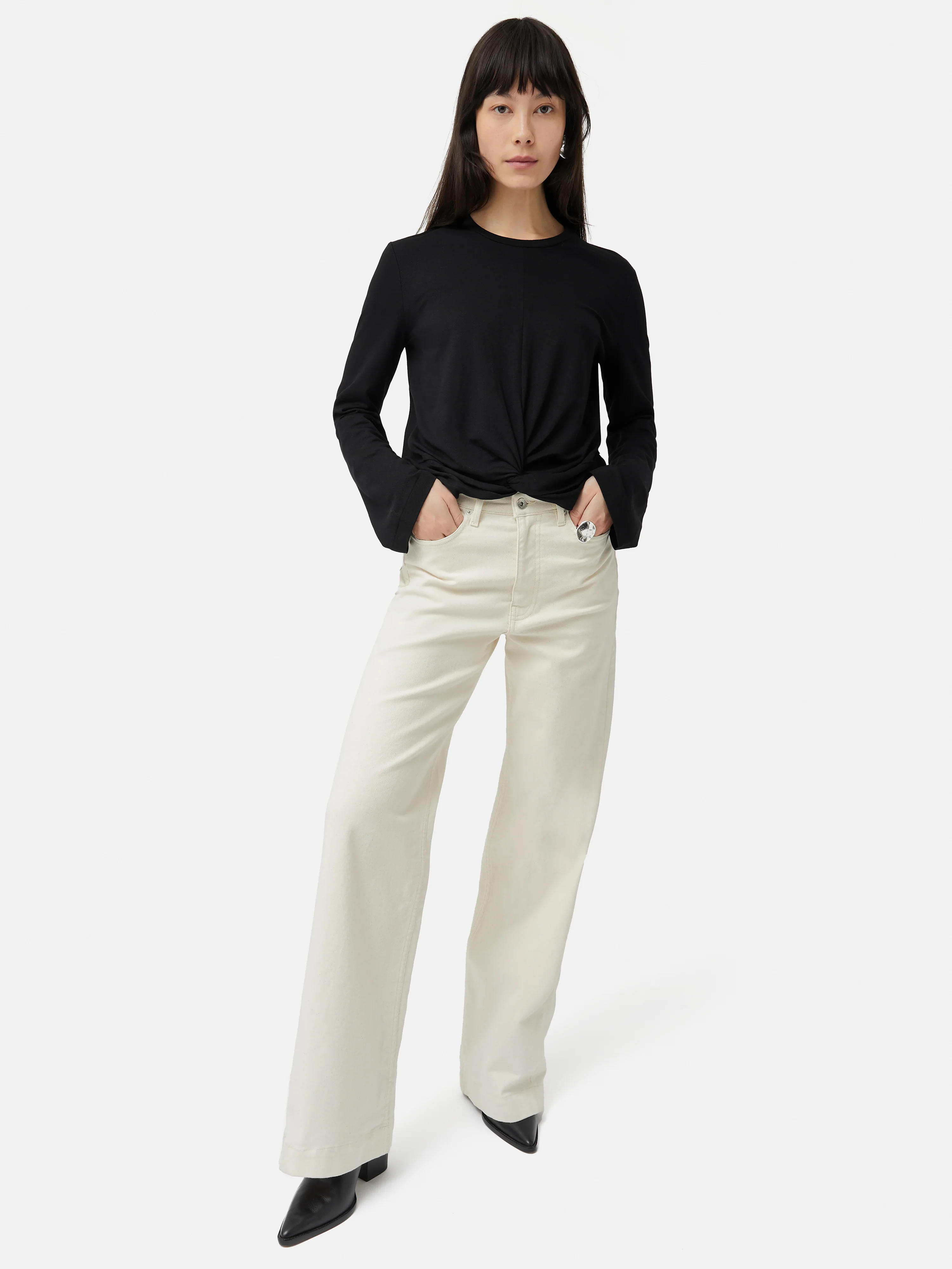 Knotted Front Long Sleeve Top | Black - Image 3