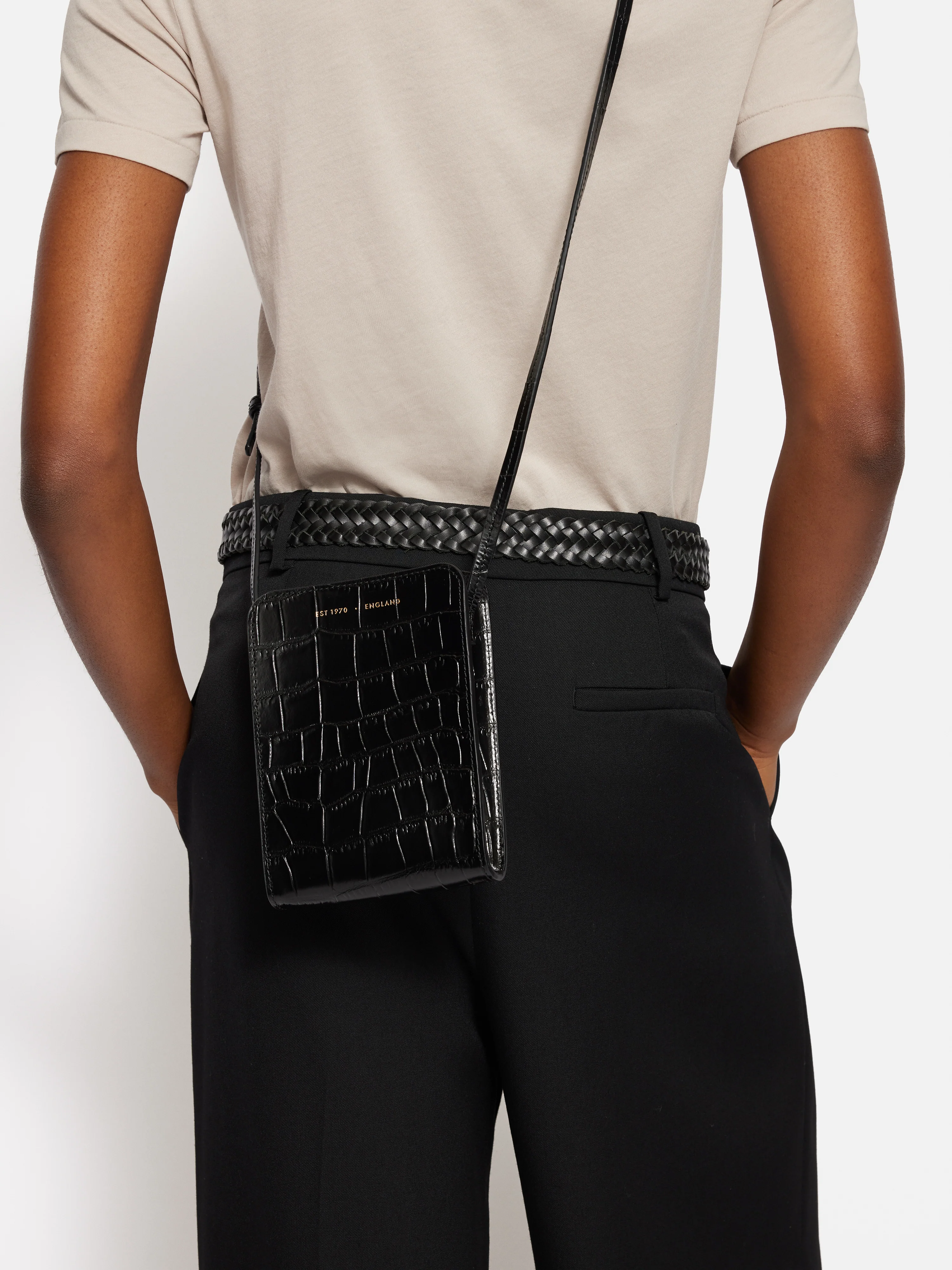 Leather Crossbody Phone Bag | Black - Image 5