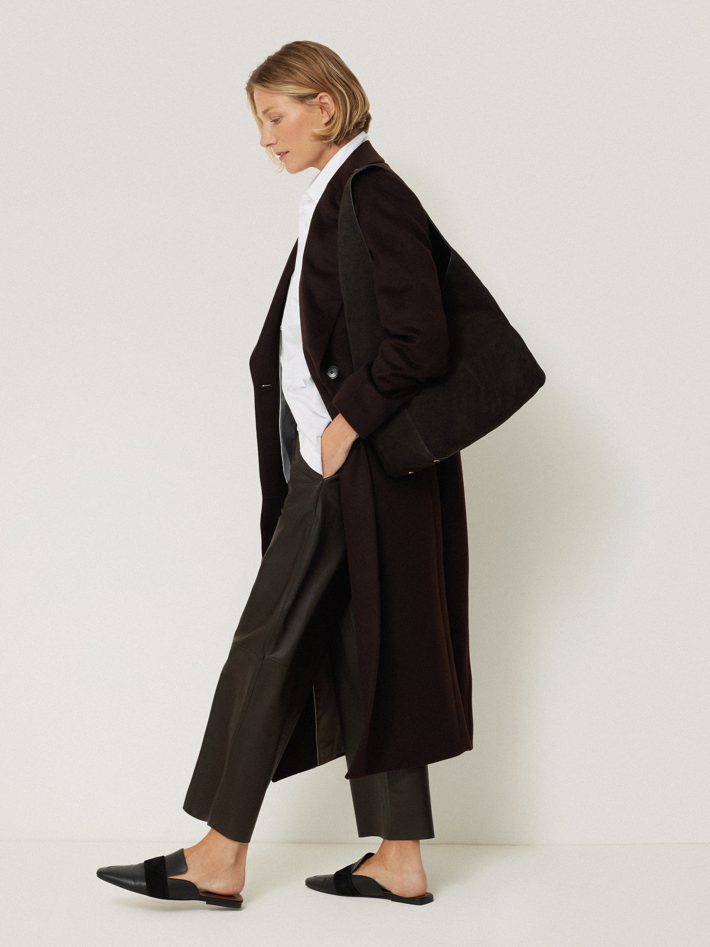Leather Flat Front Trouser | Dark Olive - Image 7