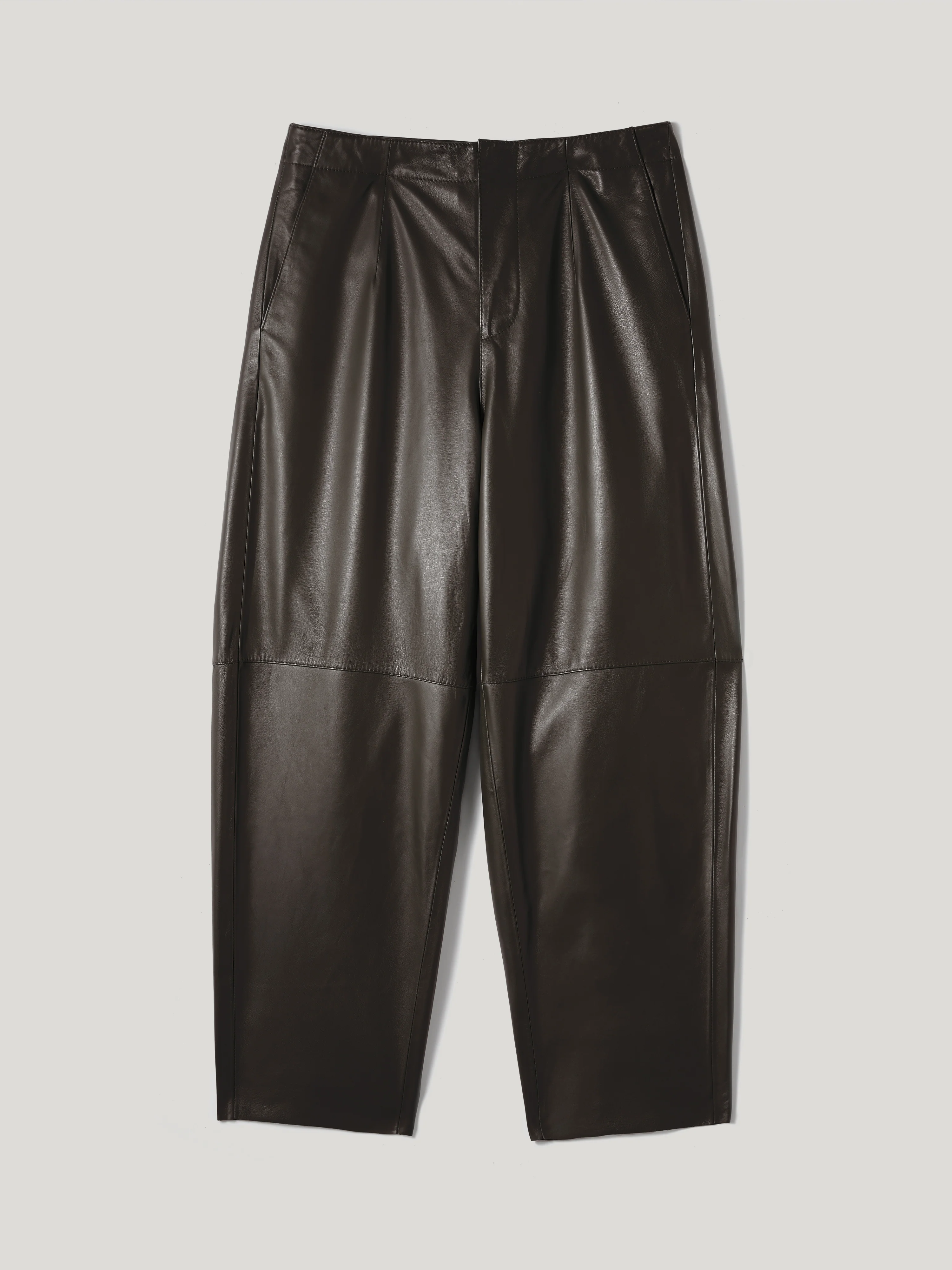 Leather Flat Front Trouser | Dark Olive - Image 9