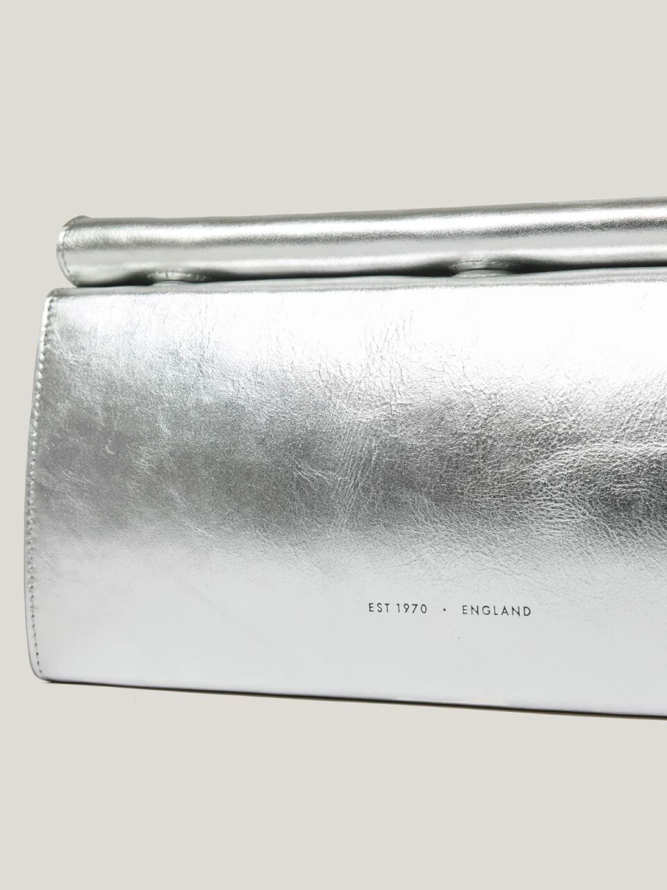 Leather Fold Over Clutch Bag | Silver - Image 4