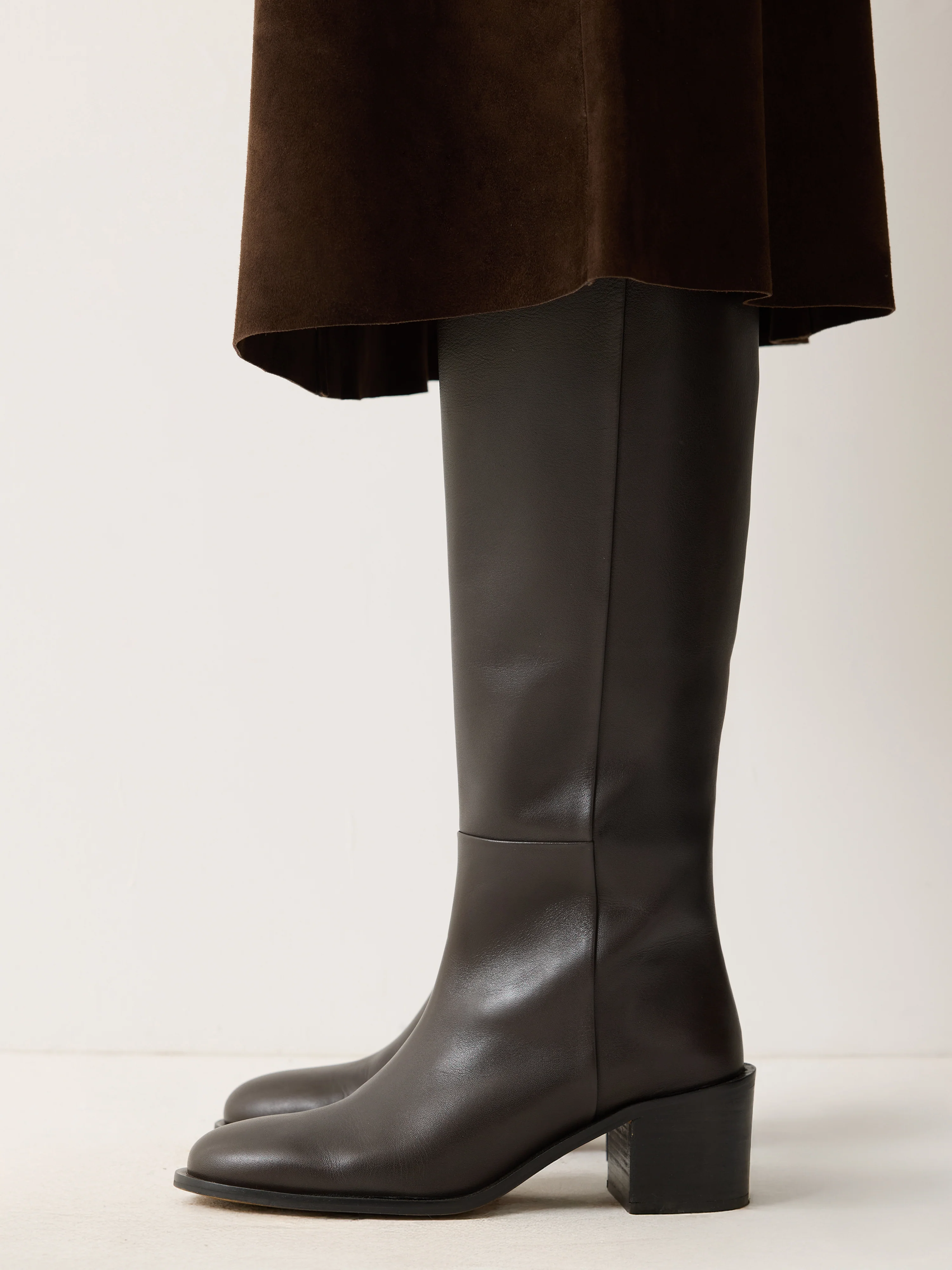 Leather Heeled Riding Boot | Brown - Image 3