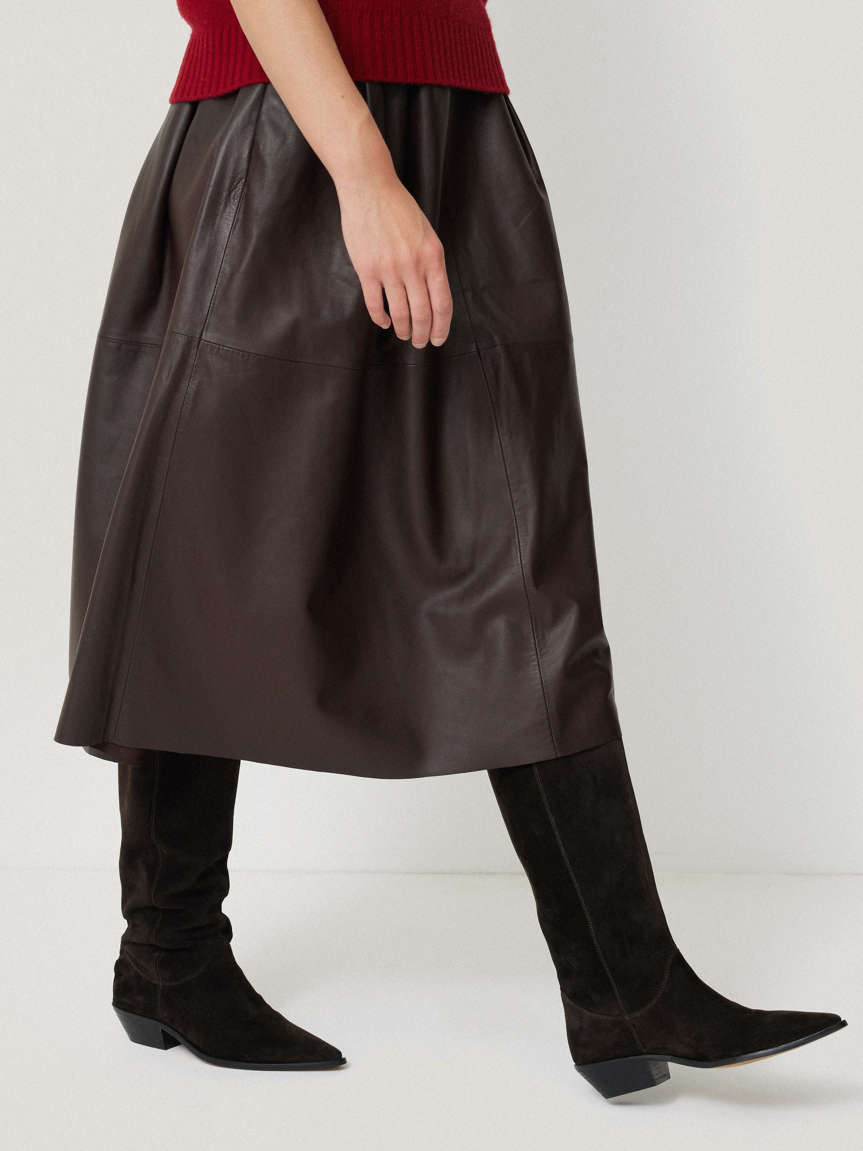 Leather Pleat Midi Skirt | Brown - Image 4
