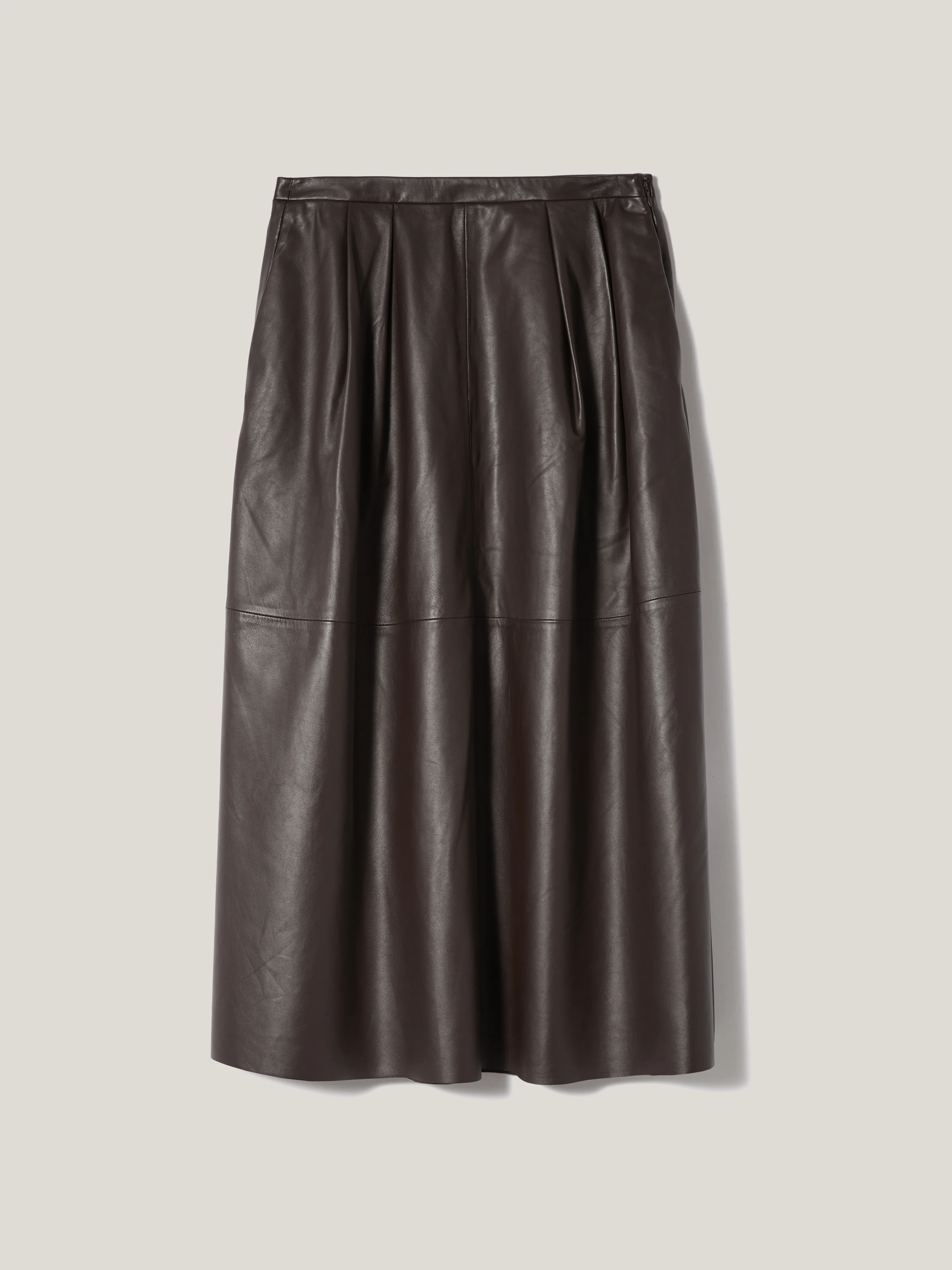 Leather Pleat Midi Skirt | Brown - Image 7