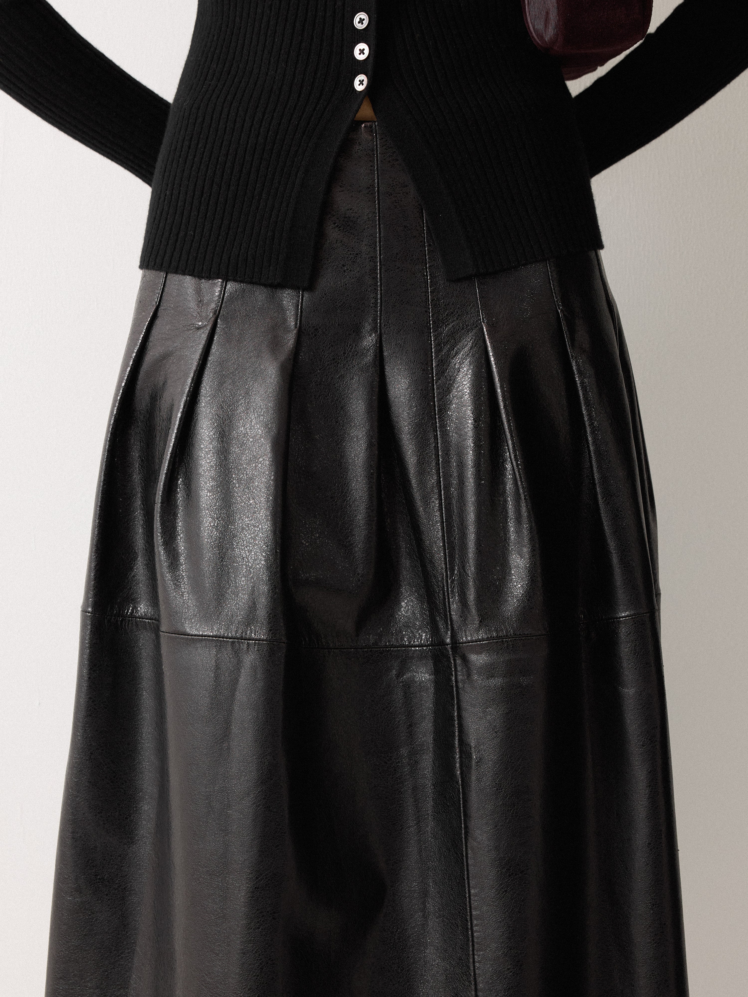 Leather Textured Midi Skirt | Black - Image 3